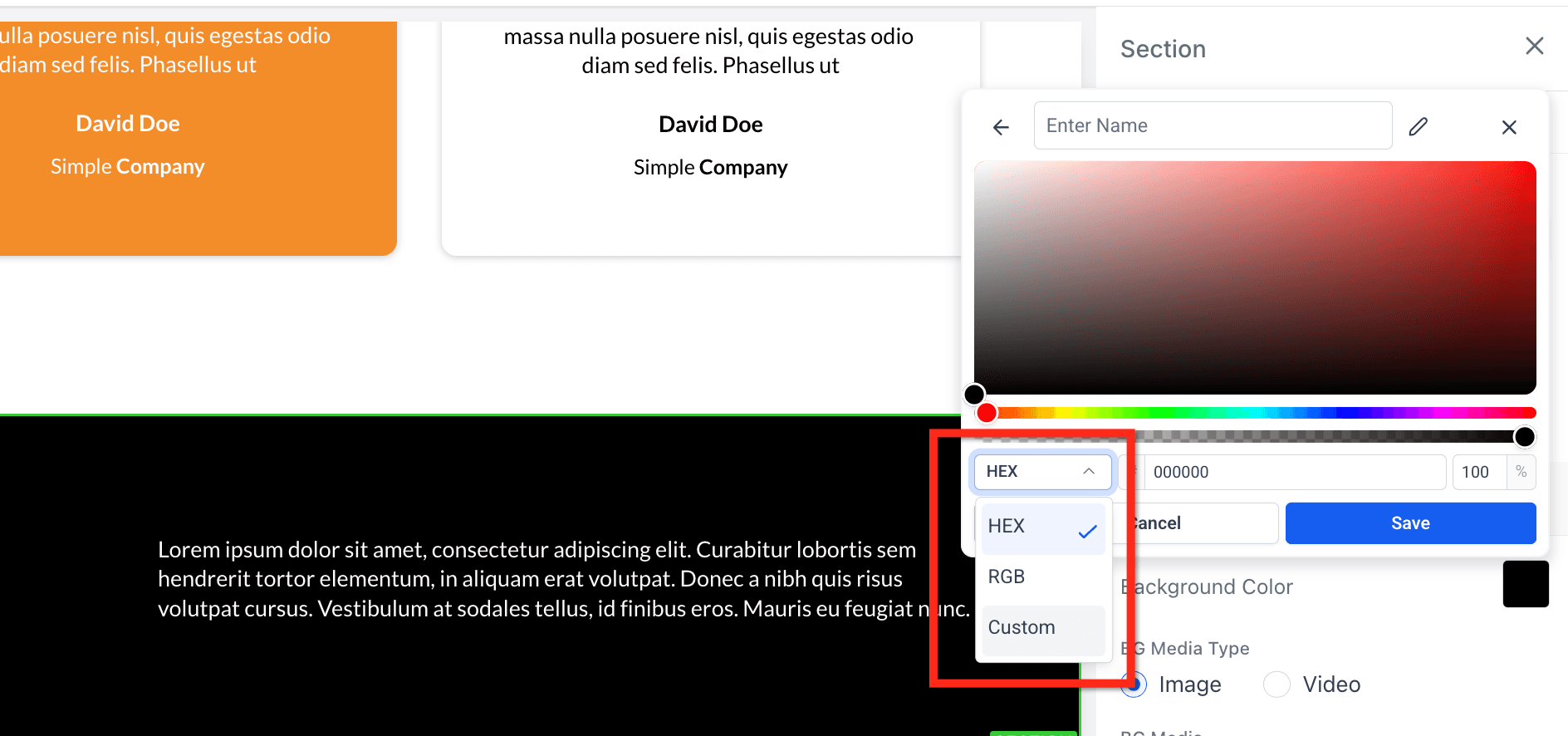 Schermata 3 — Come usare il Color Picker per Funnel e Siti Web
