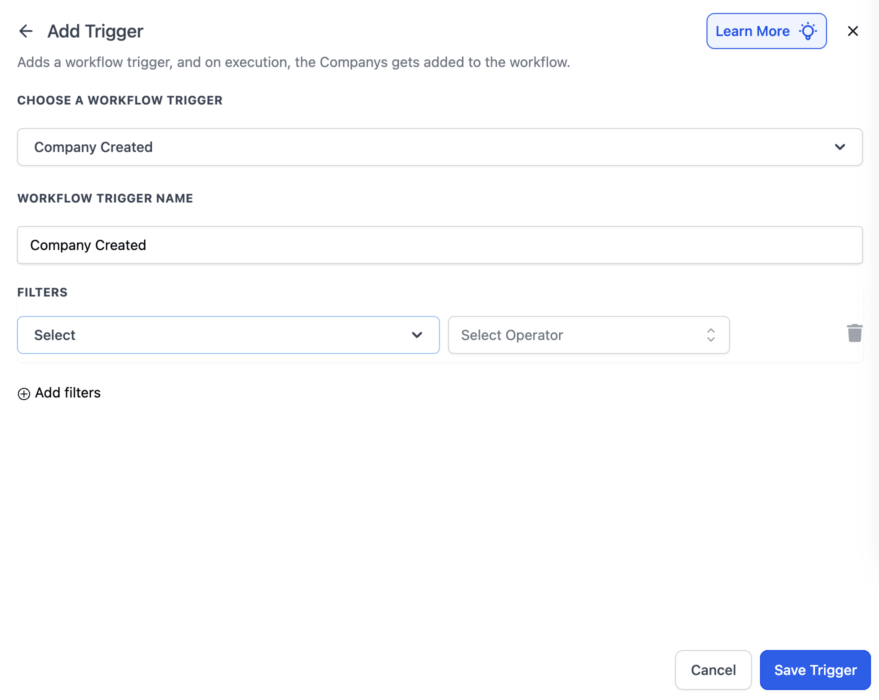 Schermata 1 — Workflow Trigger - Company Created