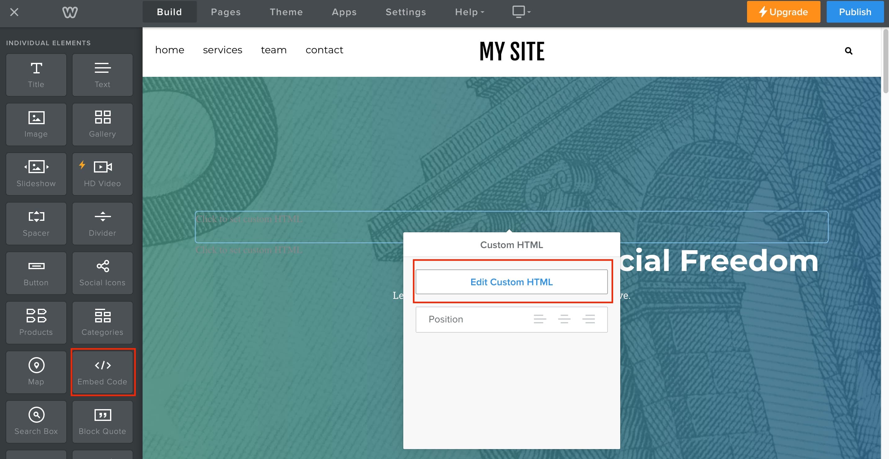 Schermata 5 — Aggiungi il Chat Widget di HITLEAD al tuo sito Weebly