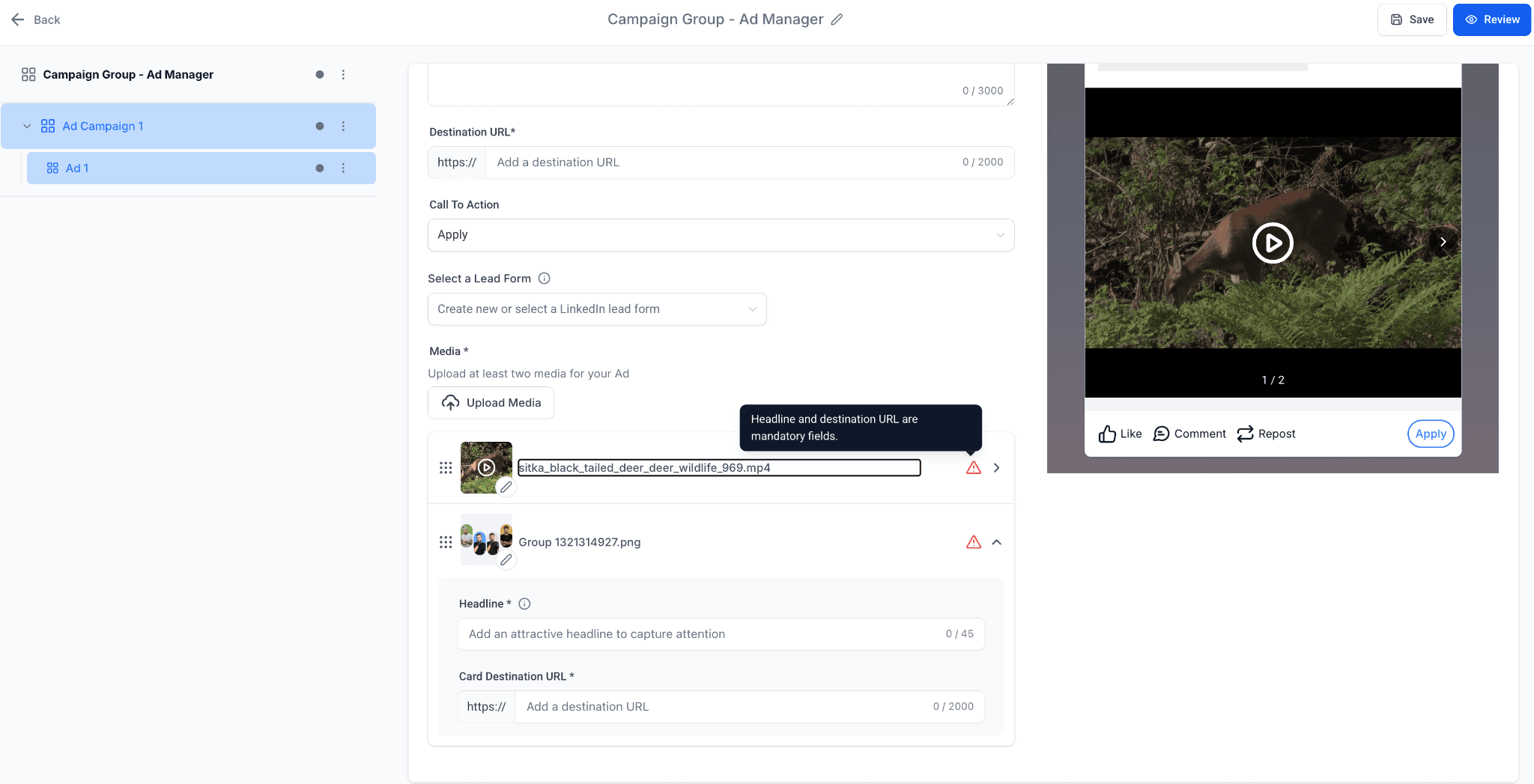 Schermata 8 — Come creare una campagna pubblicitaria LinkedIn in Ad Manager