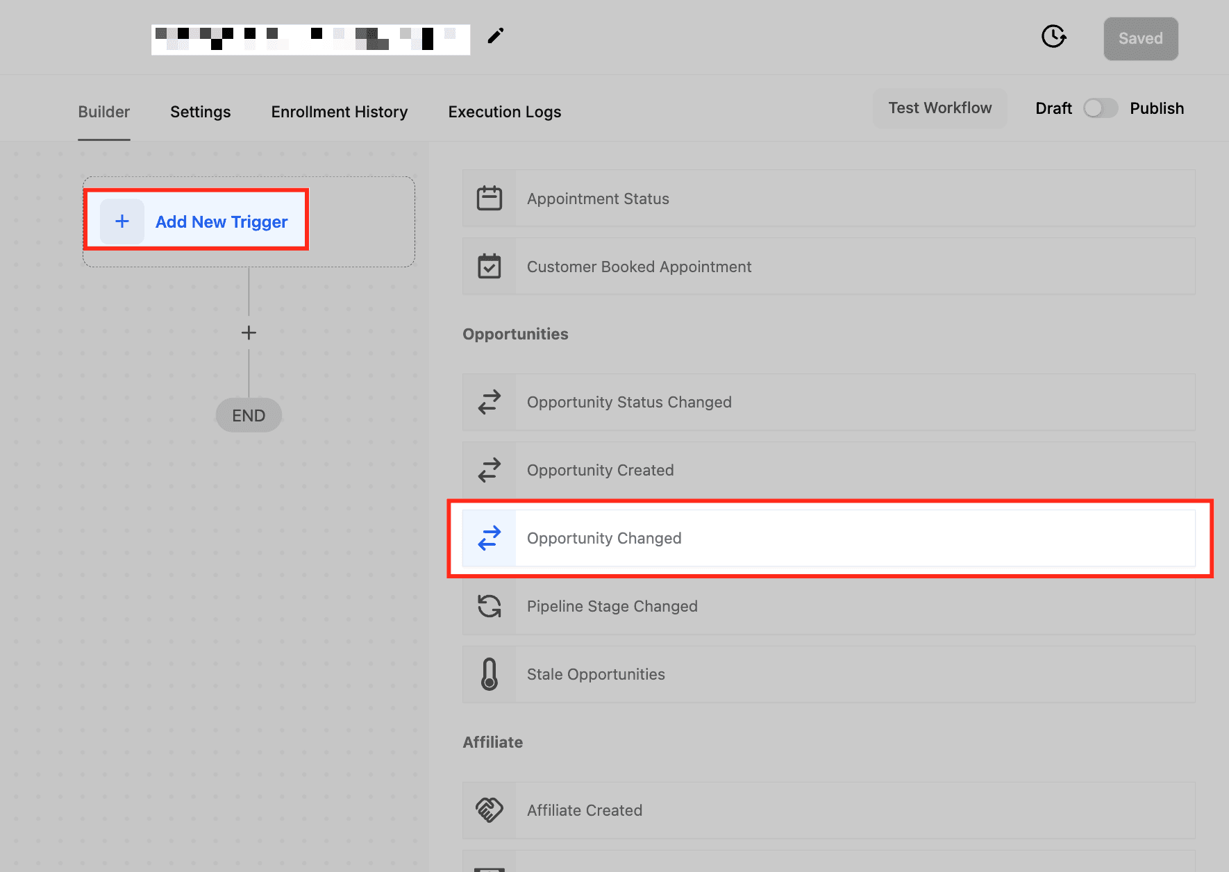 Schermata 2 — Workflow Trigger - Opportunity Changed