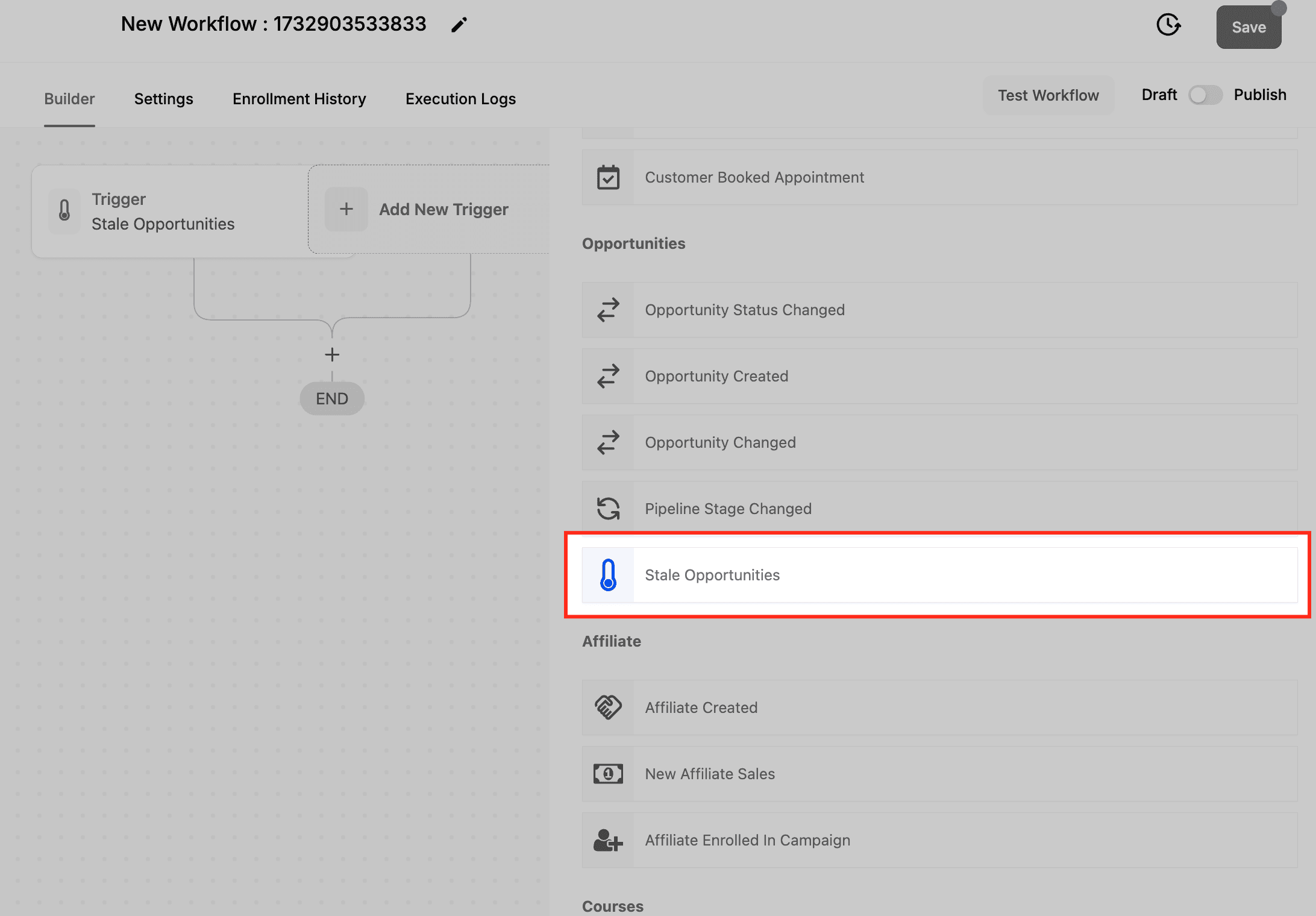 Schermata 4 — Workflow Trigger - Opportunità Stagnanti