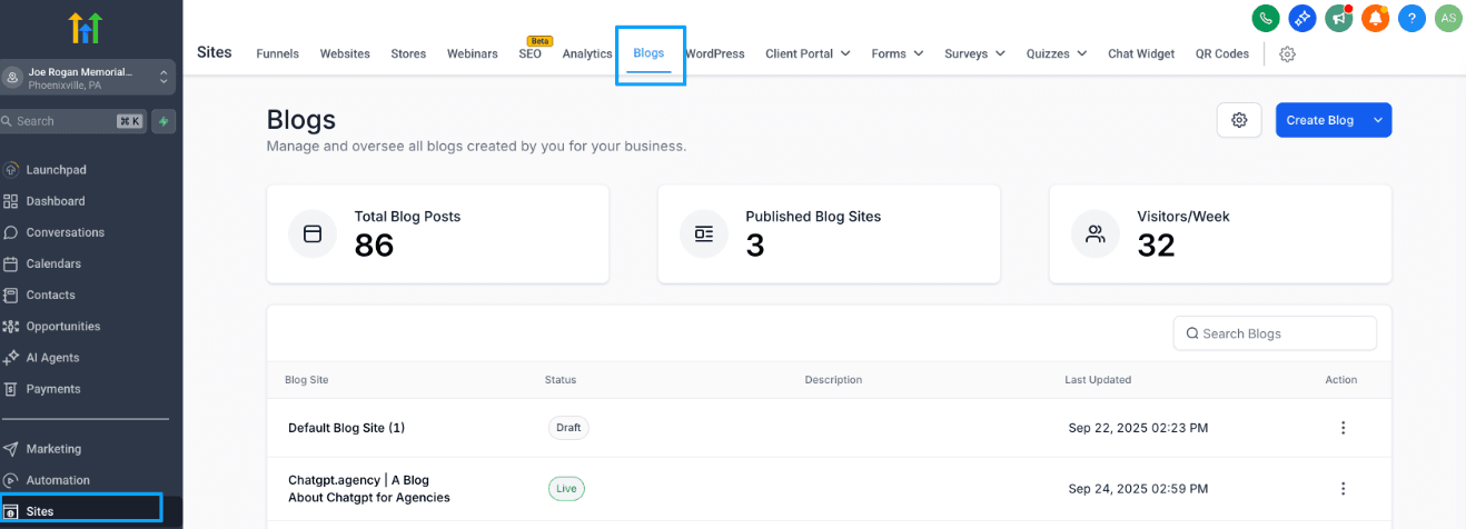 Schermata 1 — Iscrizione al Blog