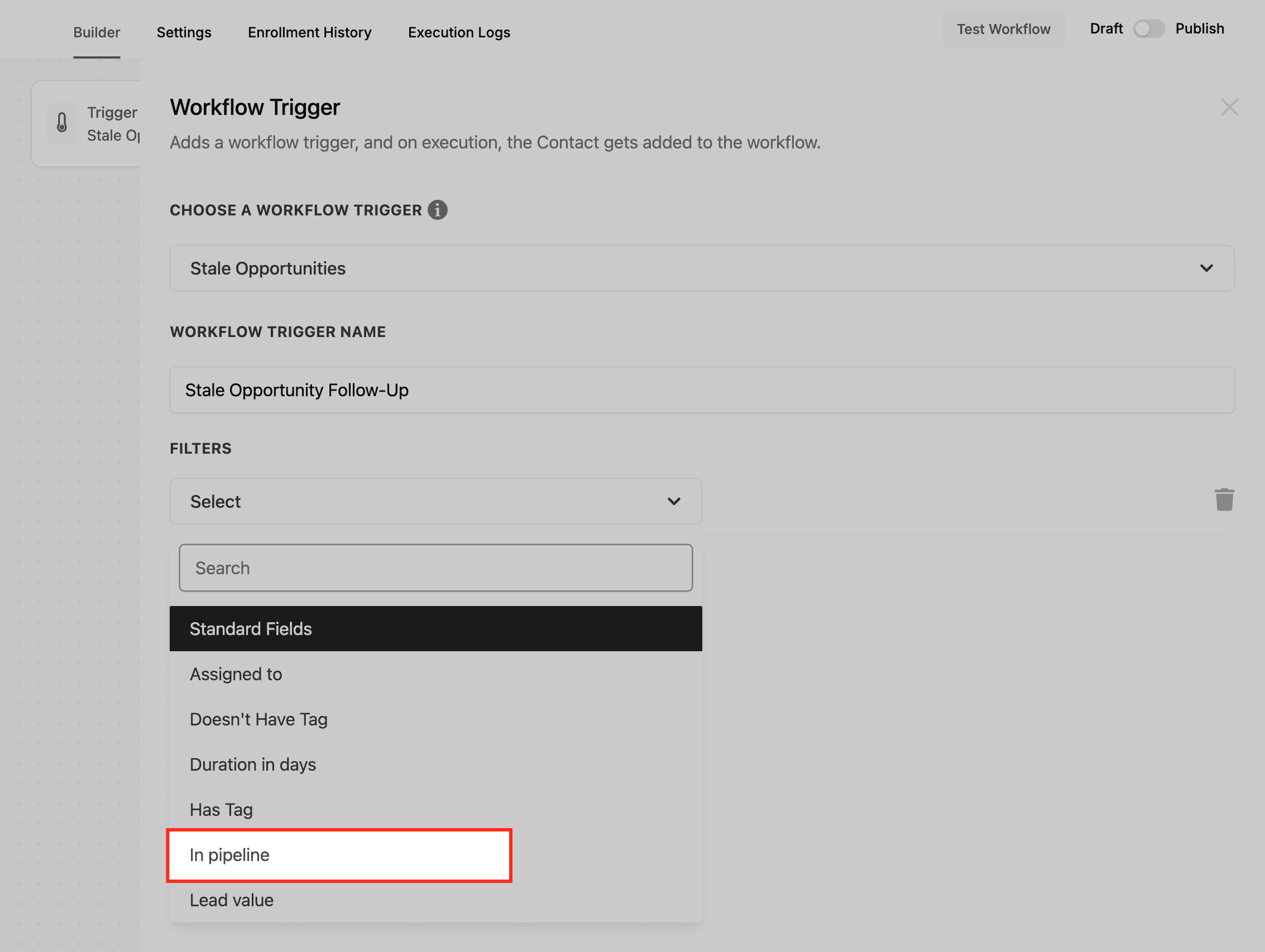 Schermata 8 — Workflow Trigger - Opportunità Stagnanti