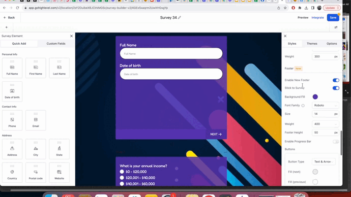 Schermata 1 — Nuovo Footer nei Survey