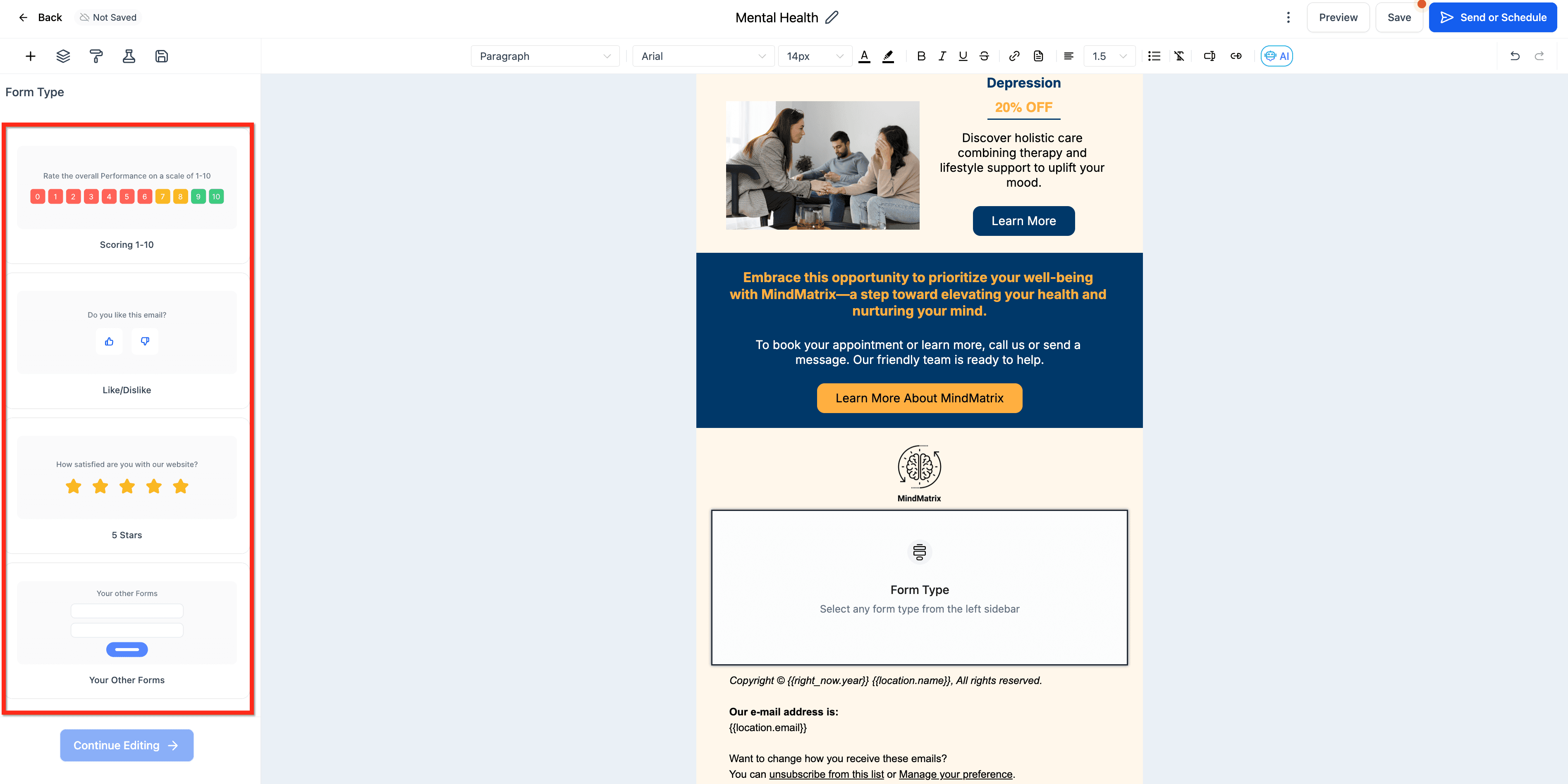 Schermata 3 — Usare l'elemento Inline Form/Survey nelle campagne email