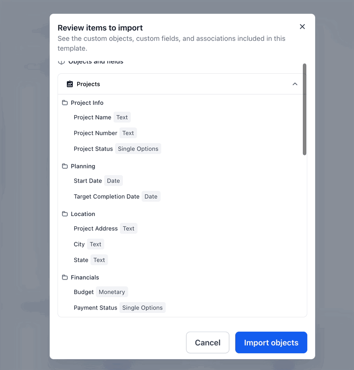 Schermata 6 — Template per Oggetti Personalizzati: Configurazione CRM Pronta in Un Click