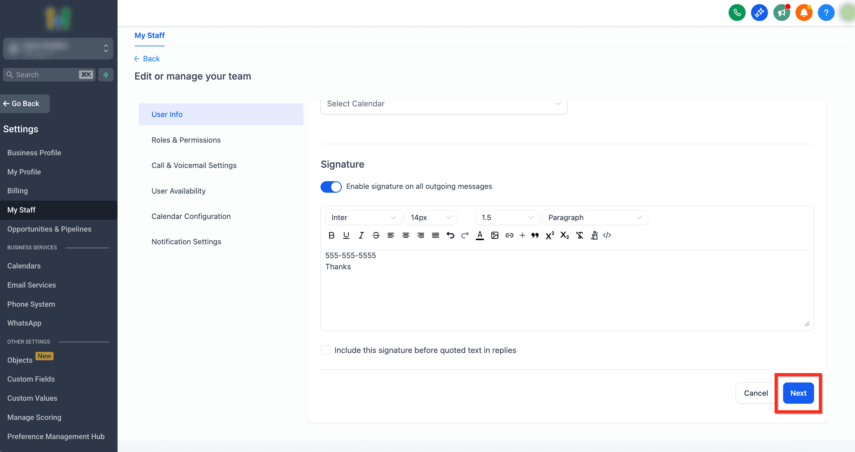 Schermata 5 — Firme Email
