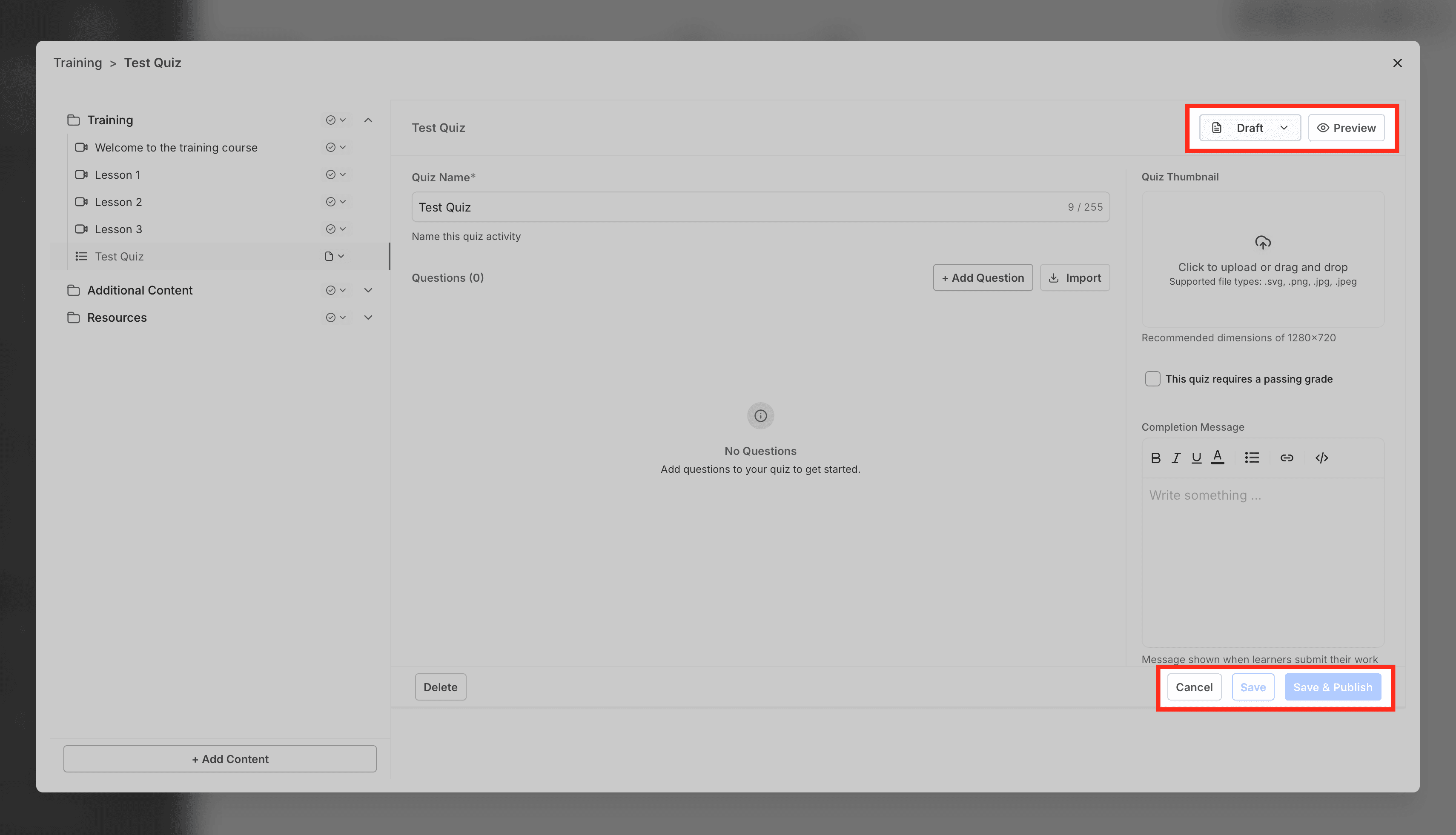 Schermata 8 — Come creare Assessment e Quiz per i corsi Membership