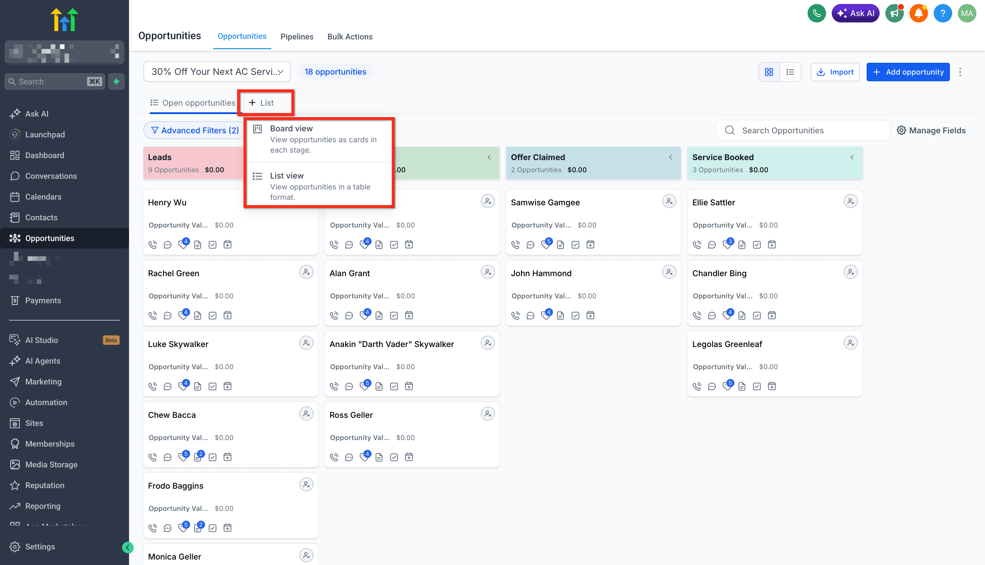 Schermata 7 — Smart Lists nelle Opportunità