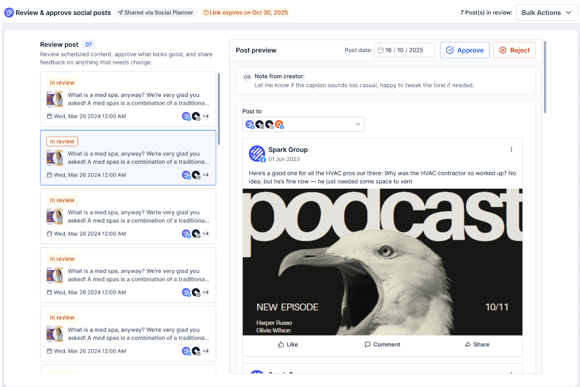 Schermata 5 — Flusso di Approvazione con Link Esterno nel Social Planner