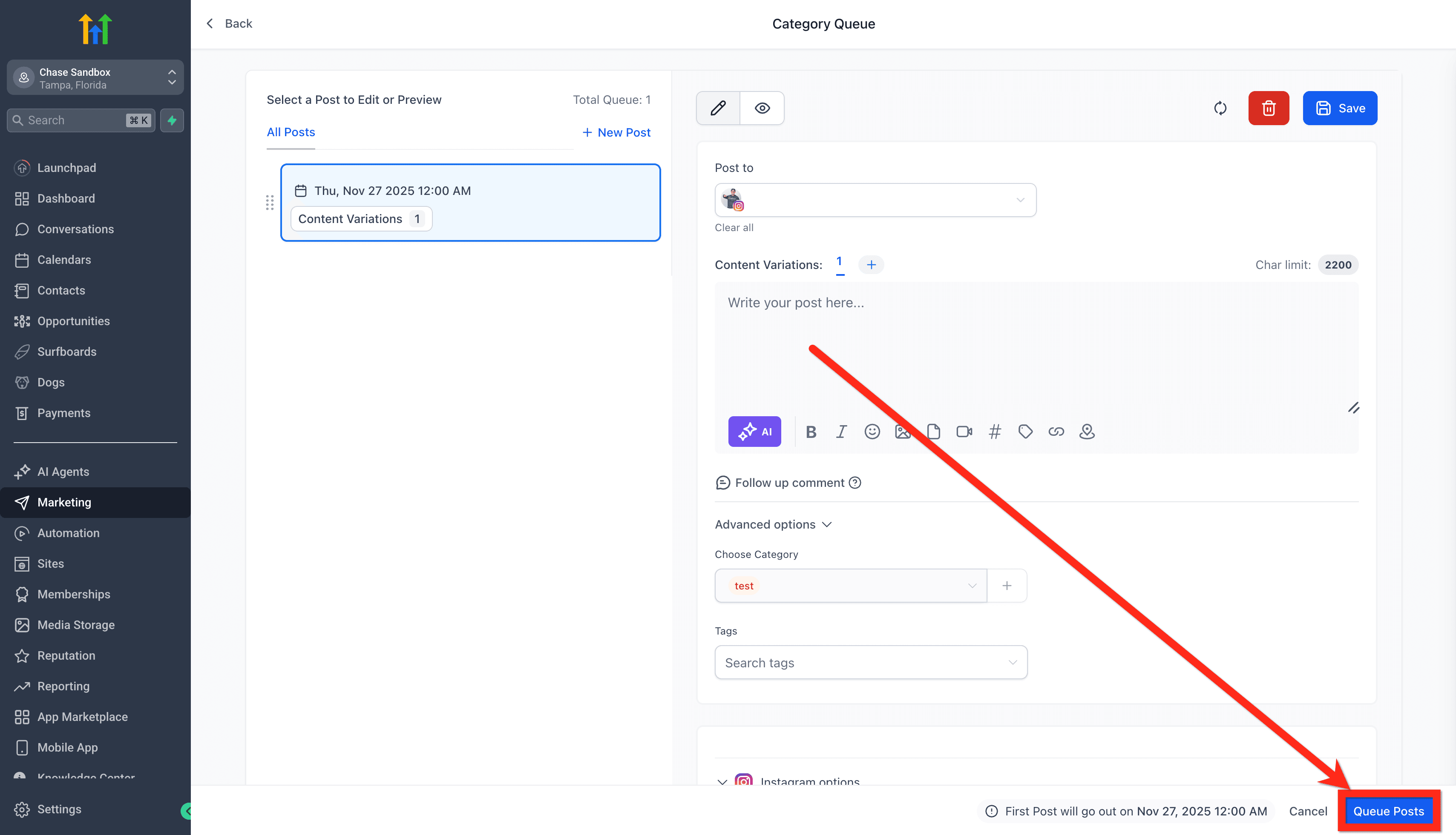 Risolvi gli errori della coda e attiva la Category Queue