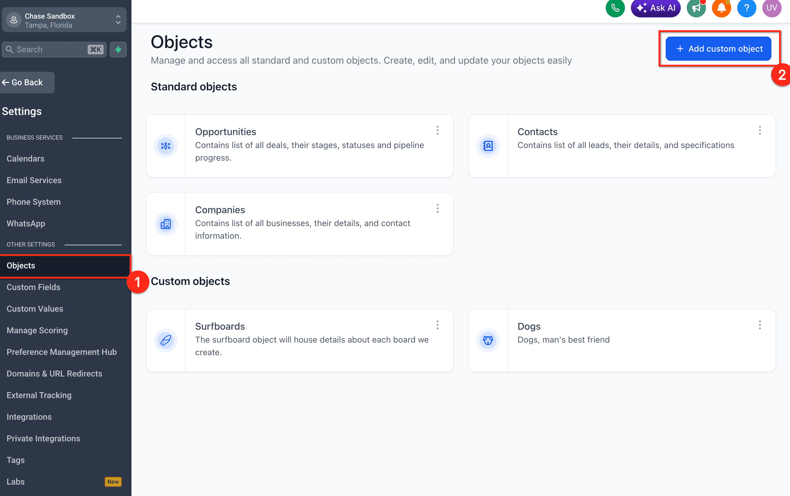 Schermata 3 — Template di Oggetti Personalizzati: Configurazione CRM Pronta in Un Clic