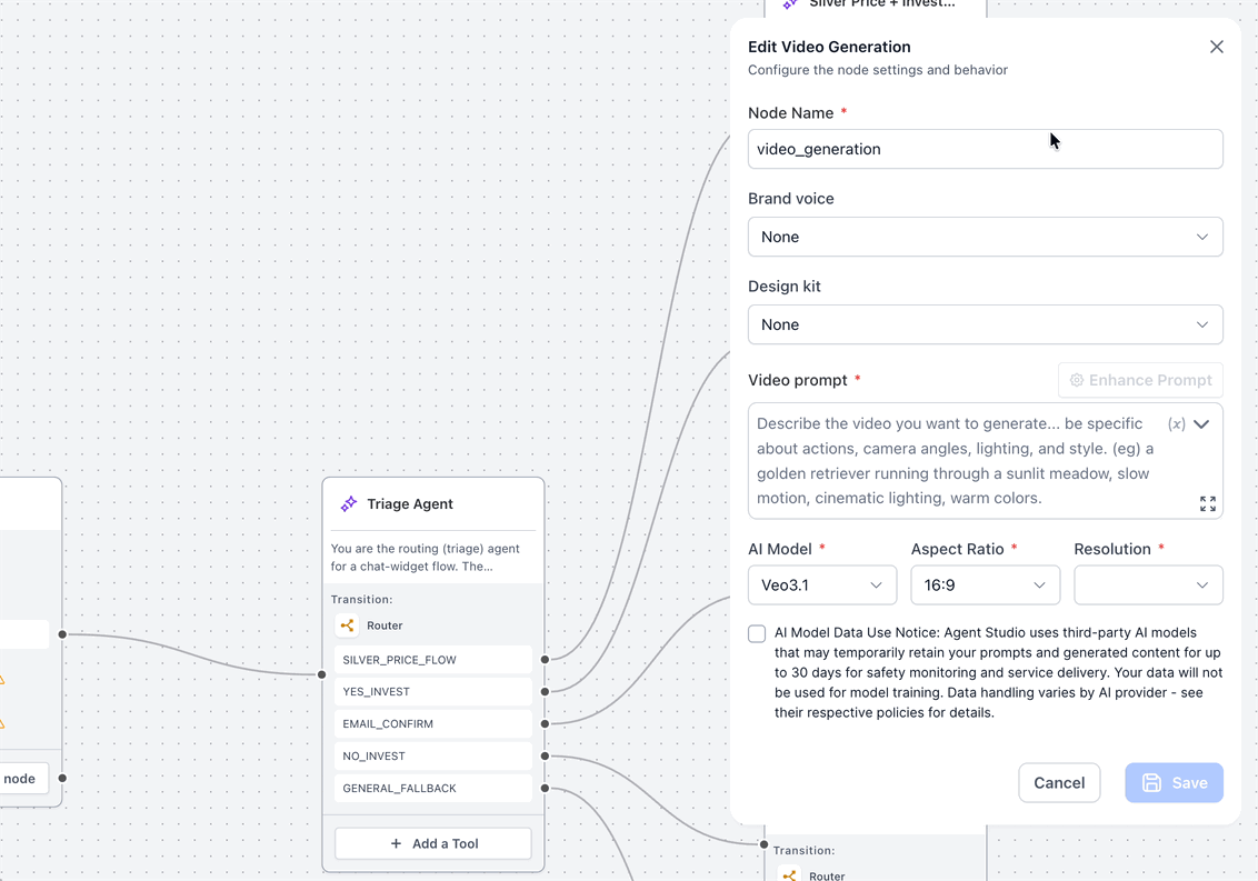 Schermata 6 — Come creare contenuti AI con gli strumenti di Intelligenza Artificiale Generativa in Agent Studio