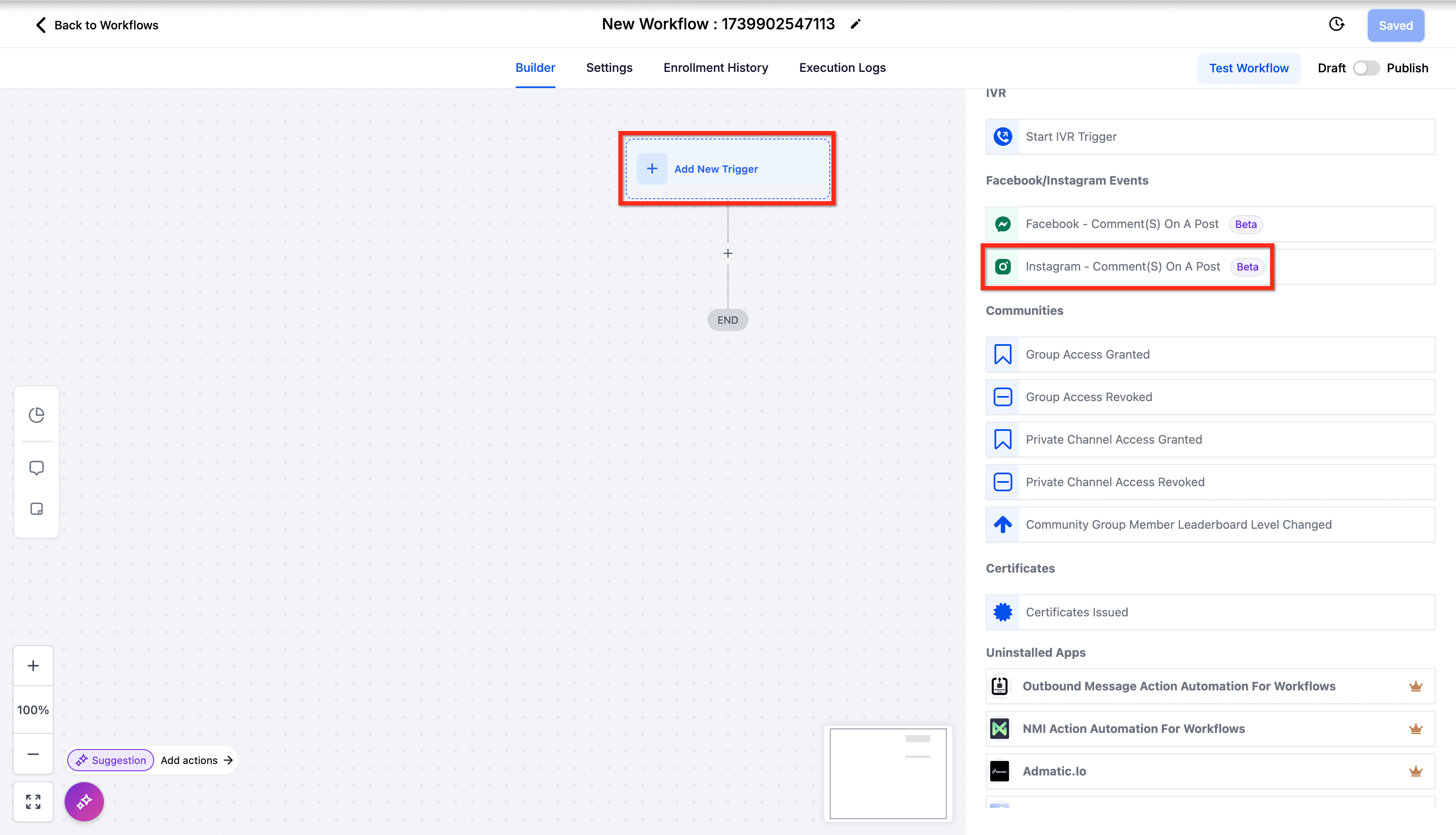 Schermata 2 — Workflow Trigger - Commenti Instagram su un Post