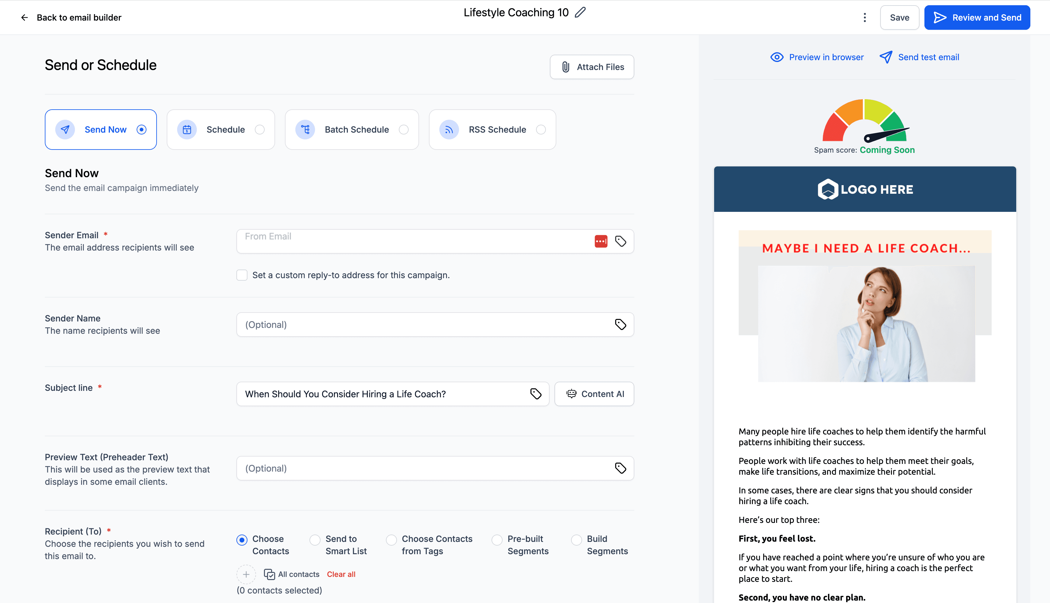 Schermata 13 — Per iniziare - Lancia una Campaign Email