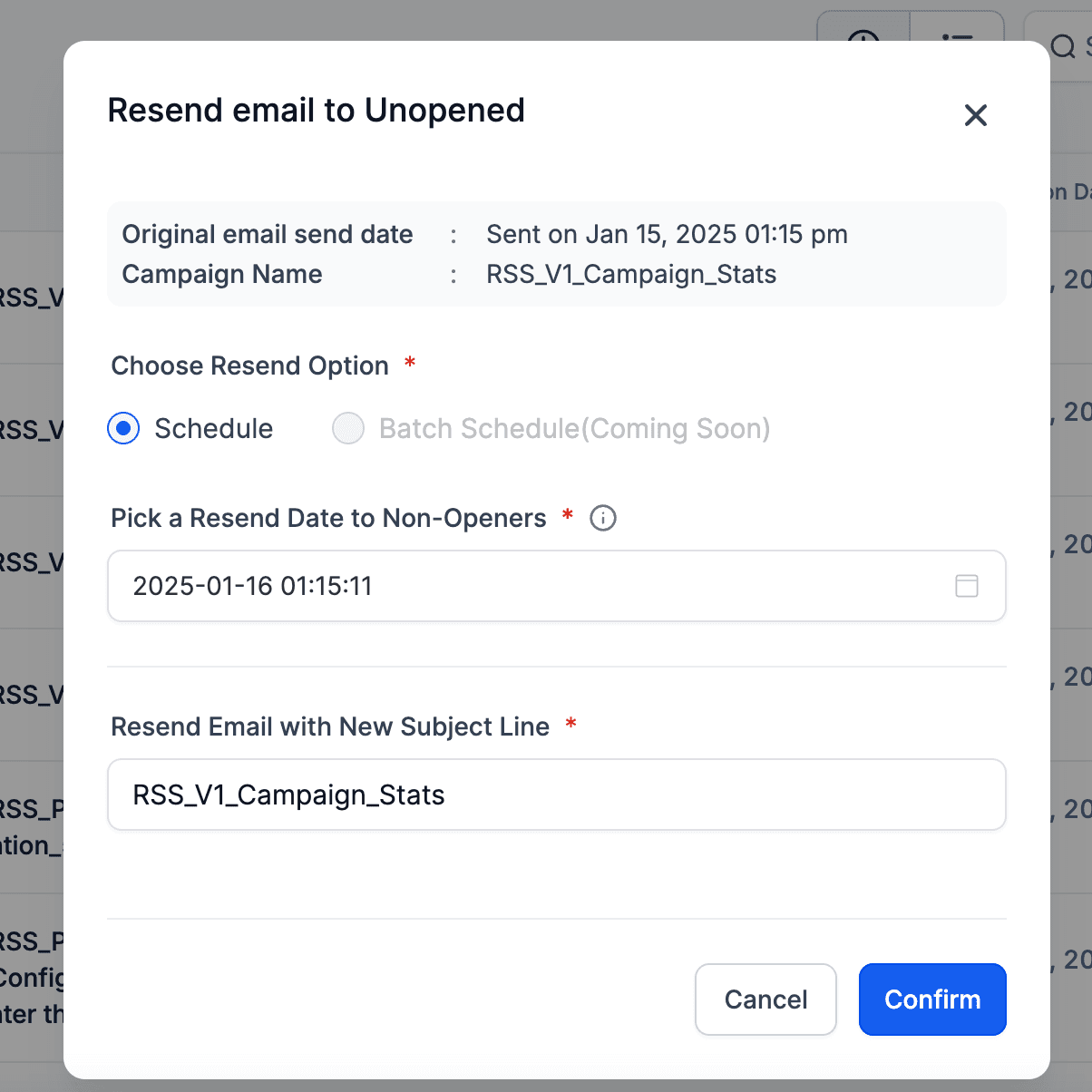 Schermata 2 — Reinvio ai Non Aperti per Email RSS e Invio in Batch Programmato
