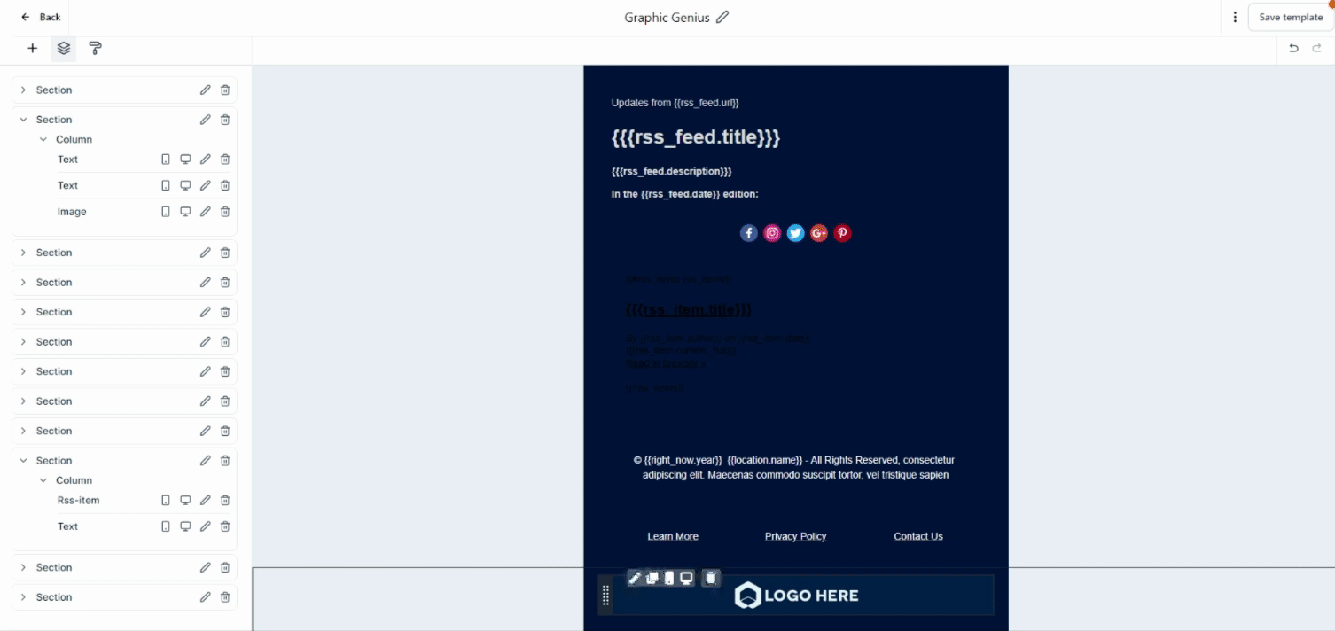 Schermata 55 — Come usare l'Email Builder e il suo Editor Inline