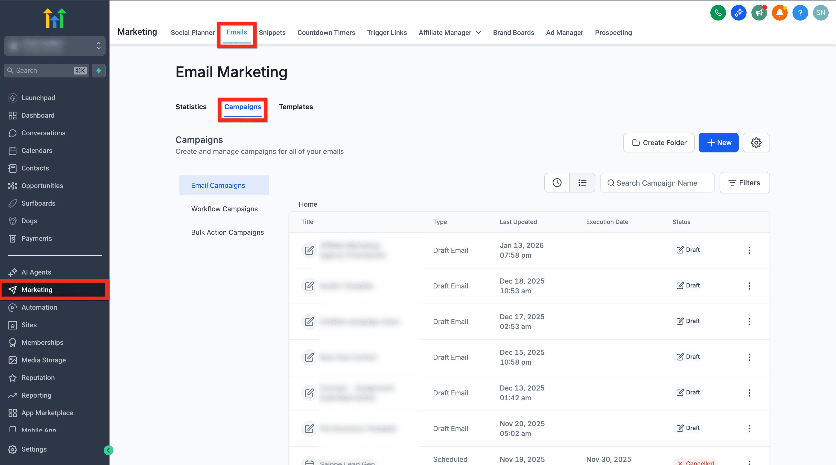 Schermata 1 — Come inviare o pianificare una Email Campaign