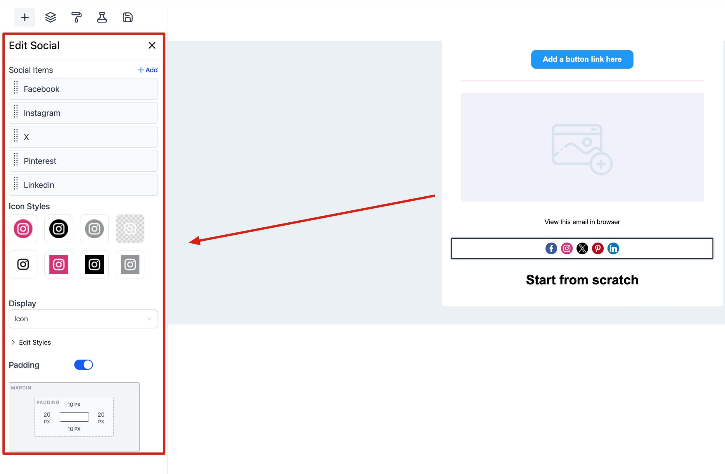 Schermata 18 — Come usare l'Email Builder e il suo Editor Inline