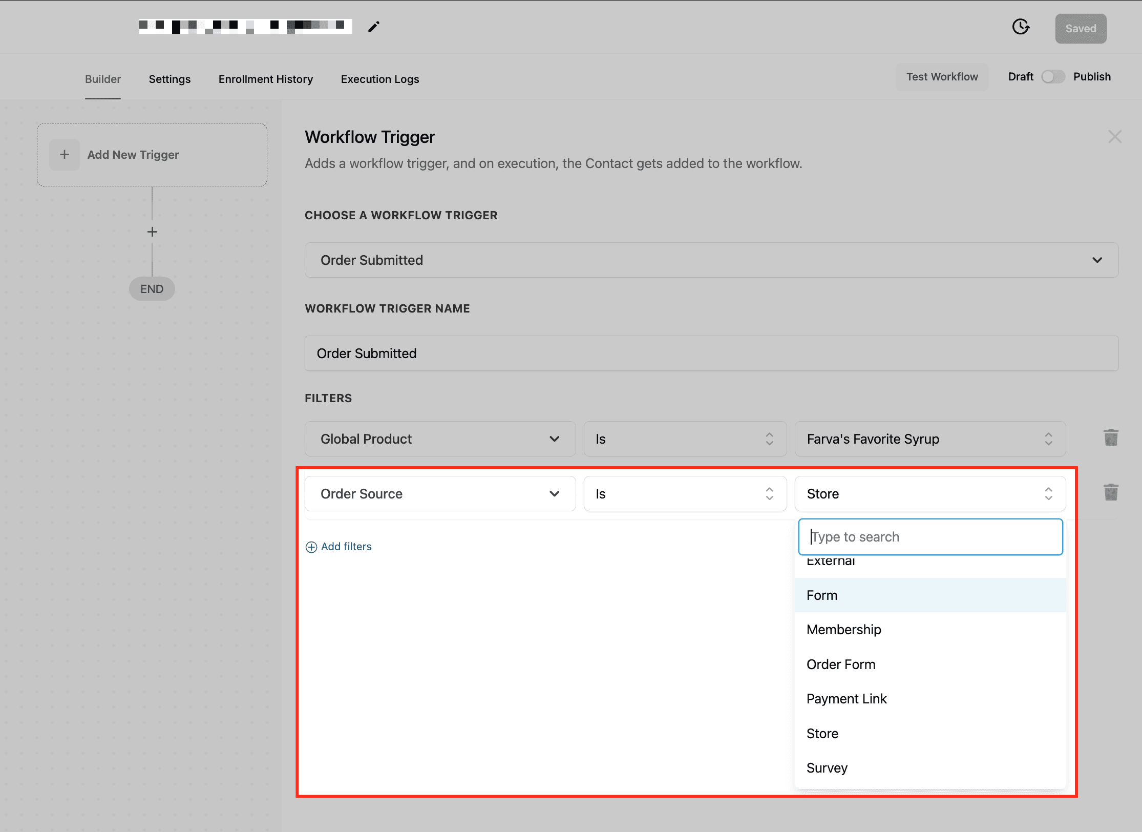 Schermata 5 — Workflow Trigger - Order Submitted