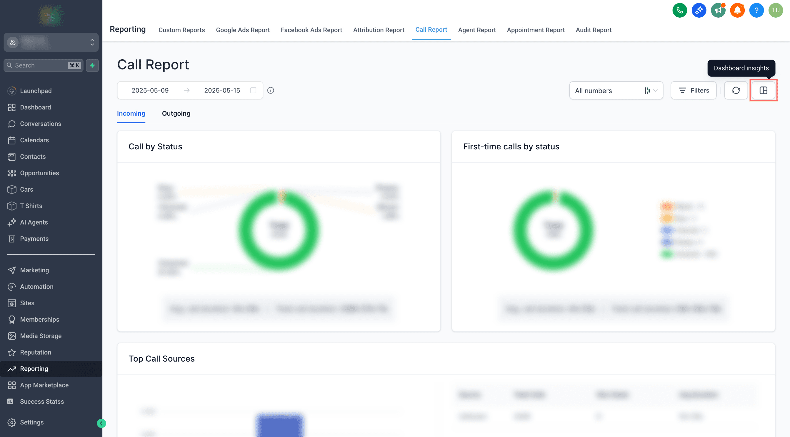 Schermata 3 — Come aggiungere Widget di Insight alla Dashboard dalle pagine principali