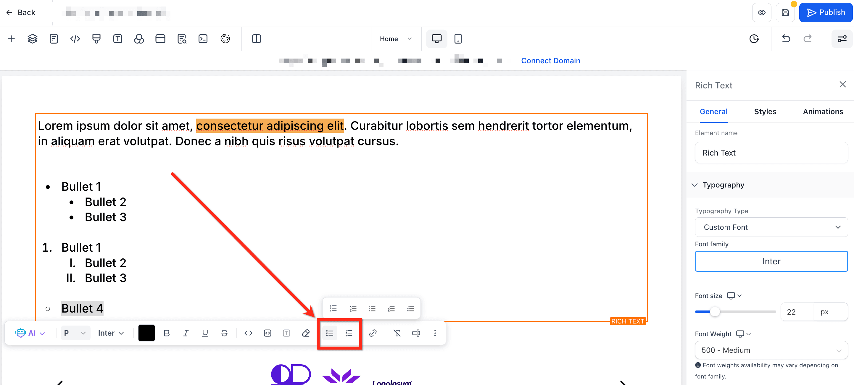 Schermata 5 — Come Usare gli Elementi Rich Text nei Funnel e nei Siti Web
