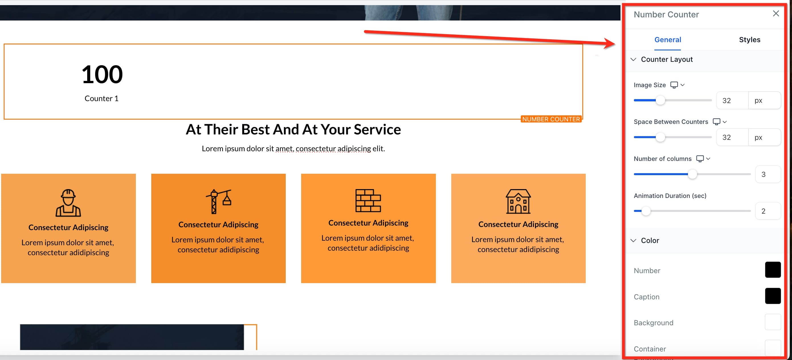 Schermata 7 — Funnel e Siti Web: Widget Contatore Numerico