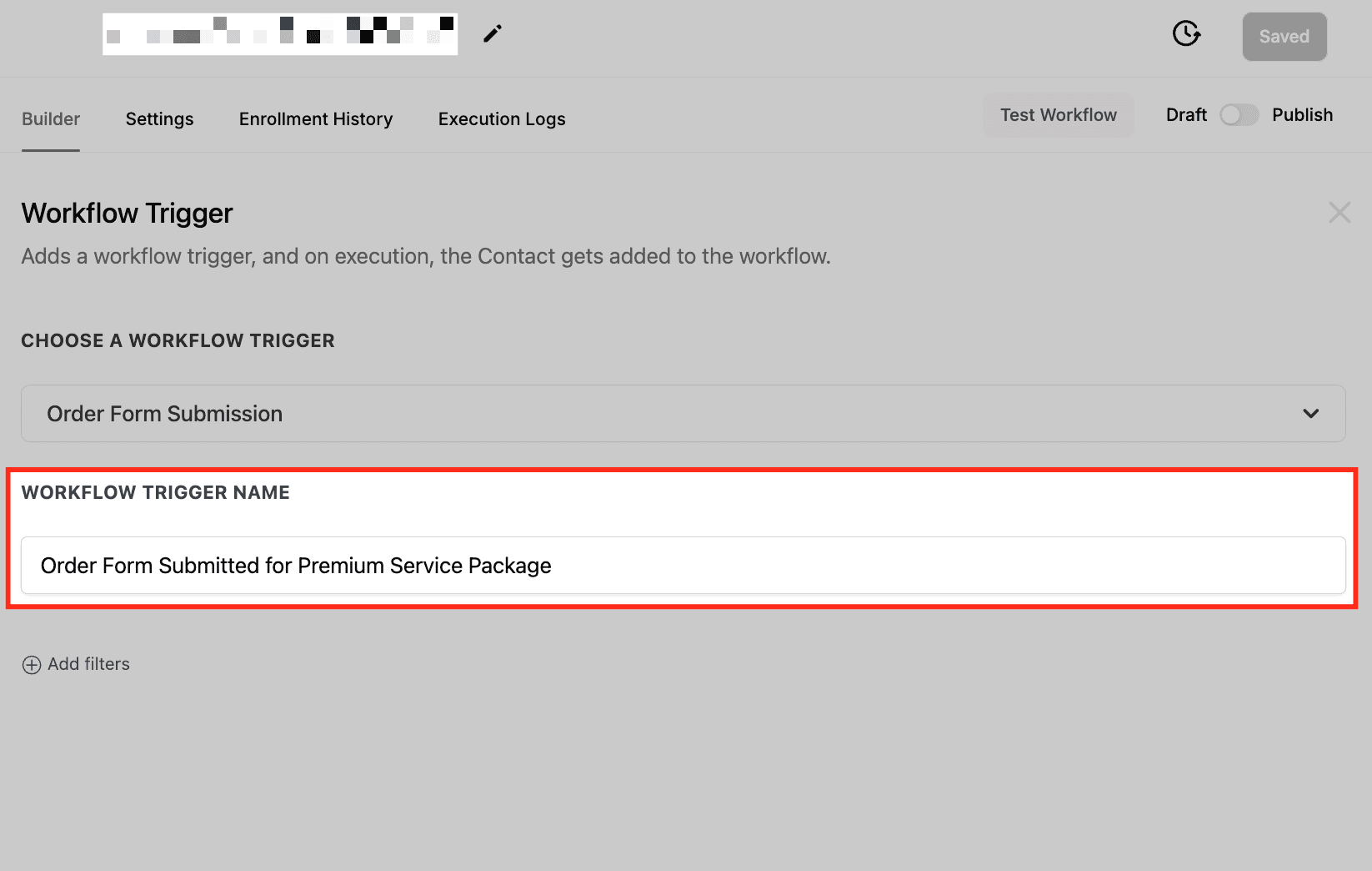 Schermata 2 — Workflow Trigger - Invio del Form d'Ordine