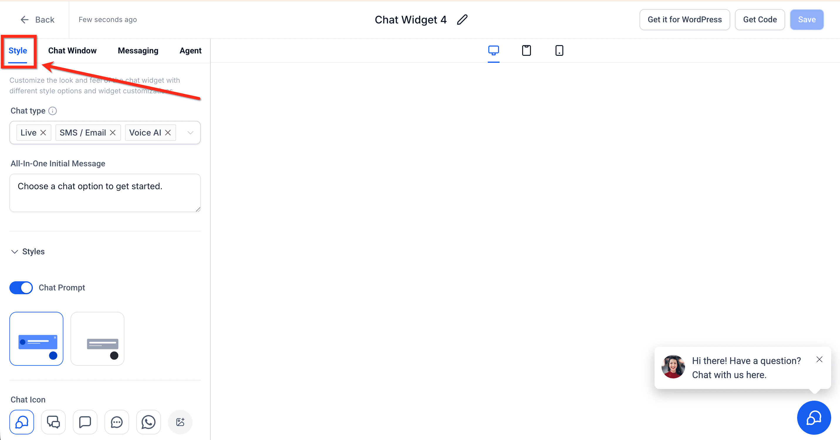 Schermata 11 — Guida introduttiva al Chat Widget