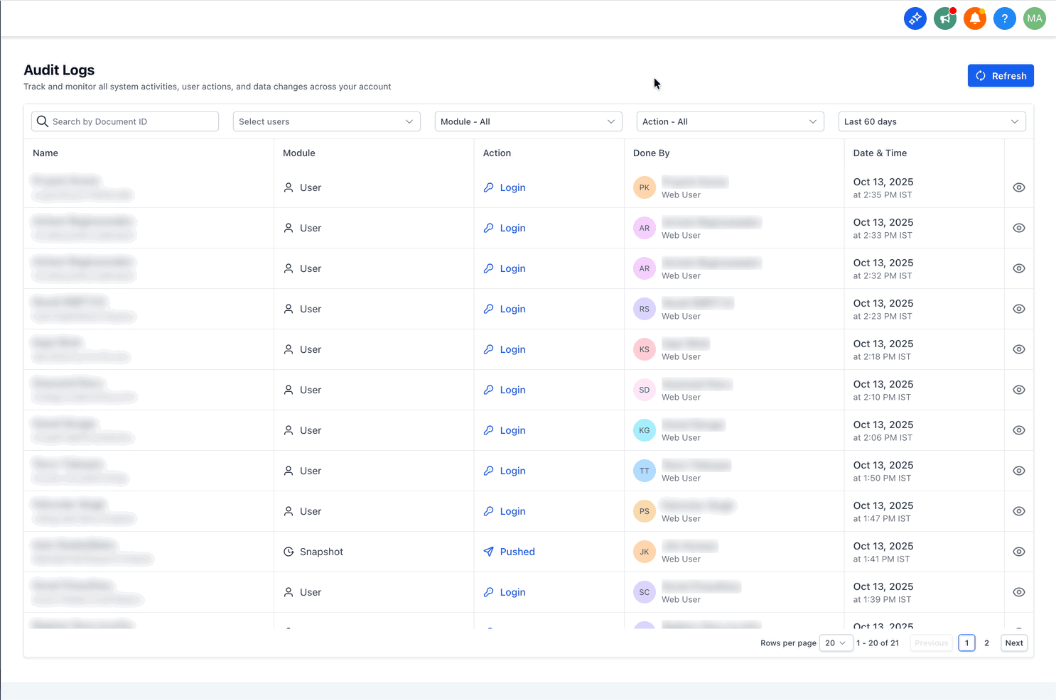 Schermata 1 — Audit Logs