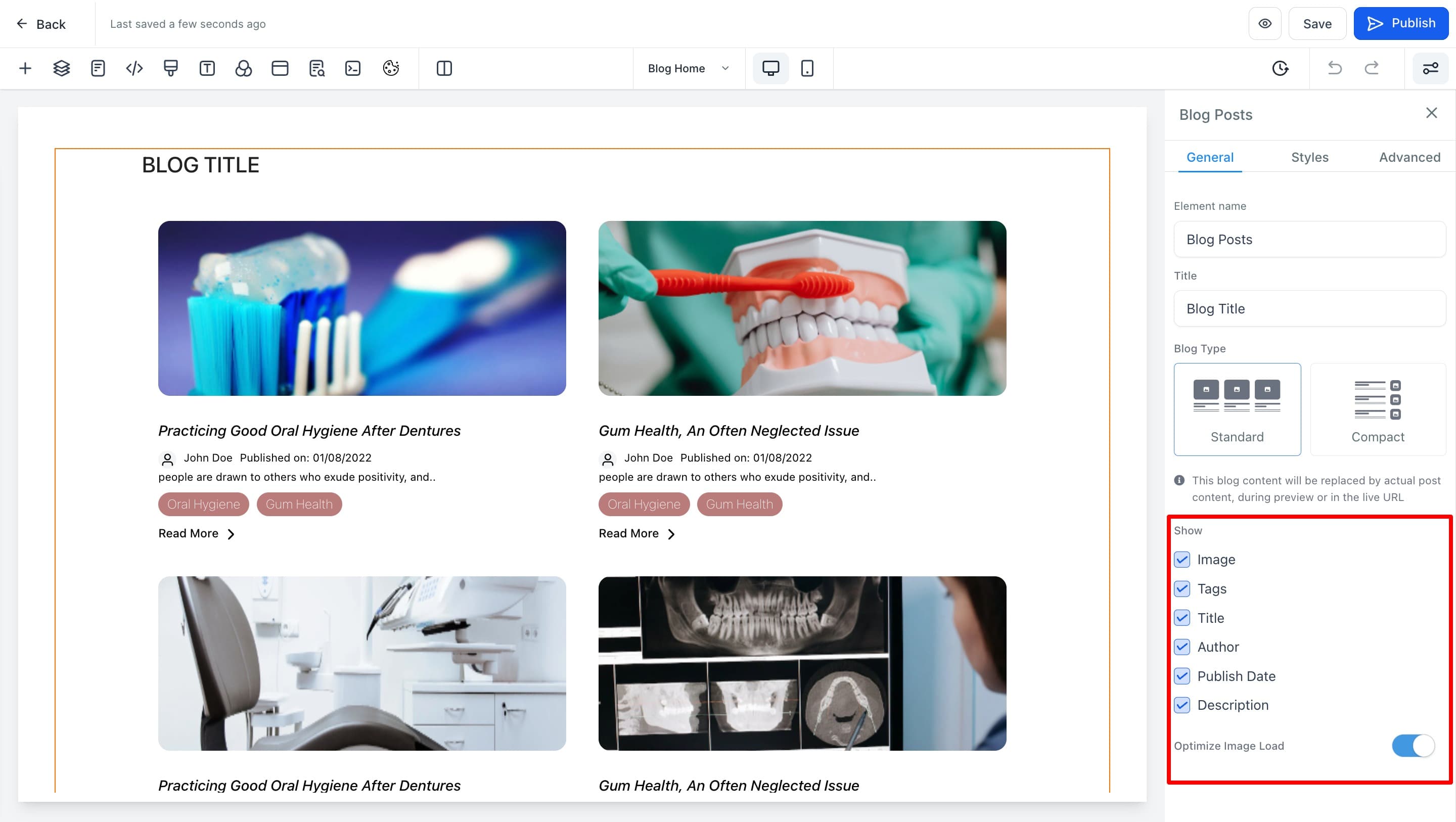 Schermata 2 — Come personalizzare il design e il layout del Blog