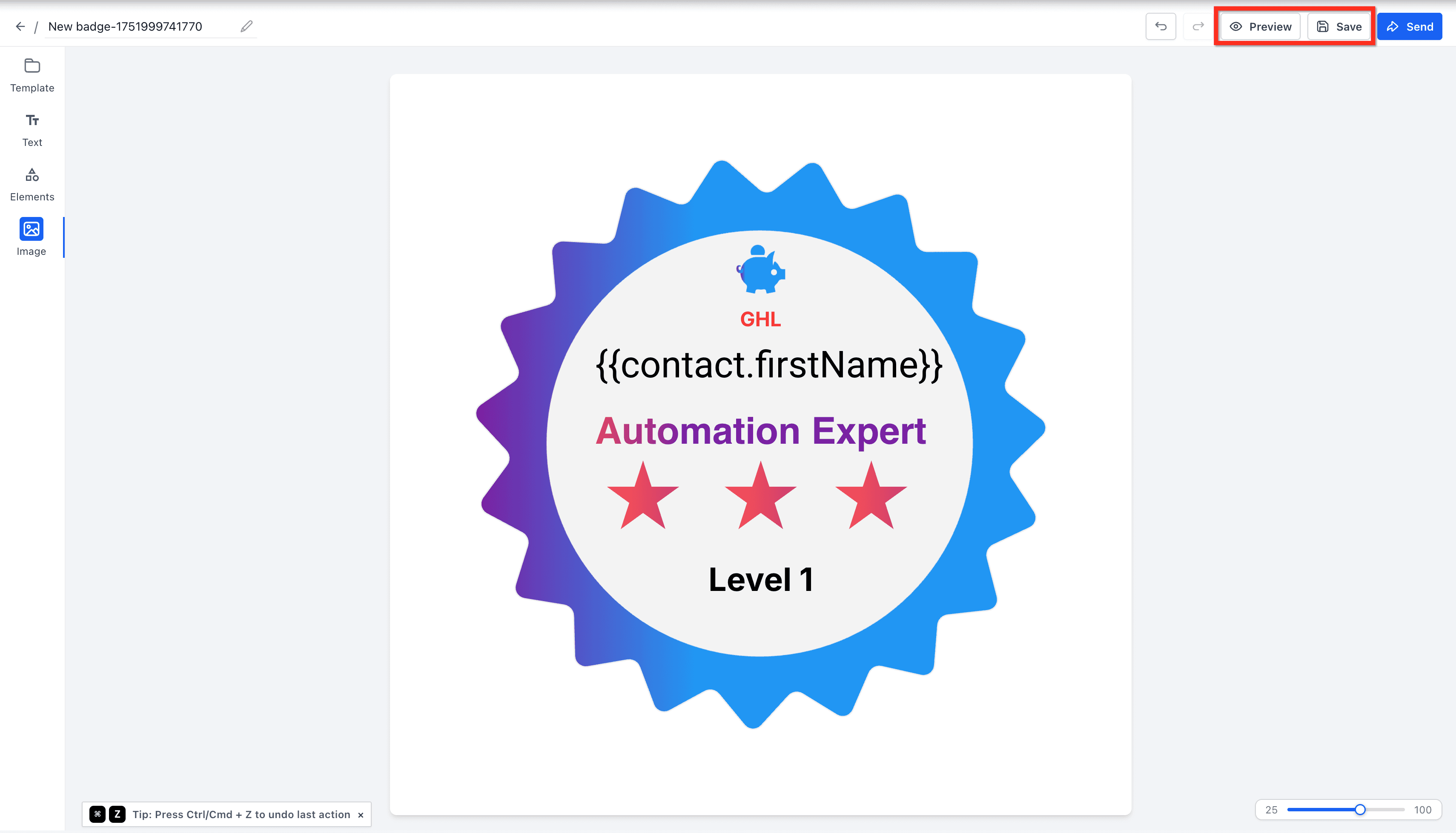 Schermata 9 — Come usare i Badge nel Certificate Builder