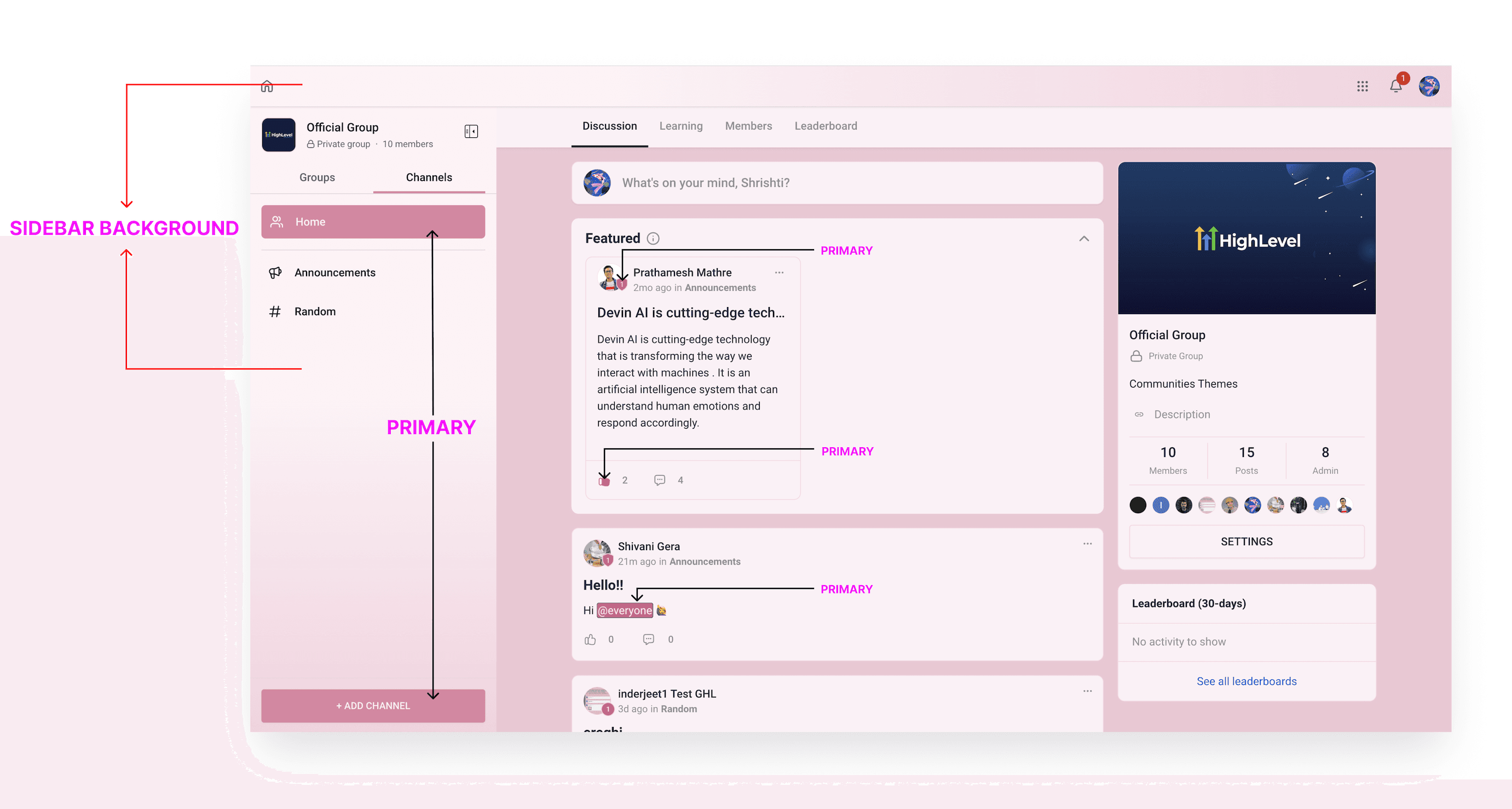 Schermata 4 — Communities - Cambia il tema del tuo gruppo