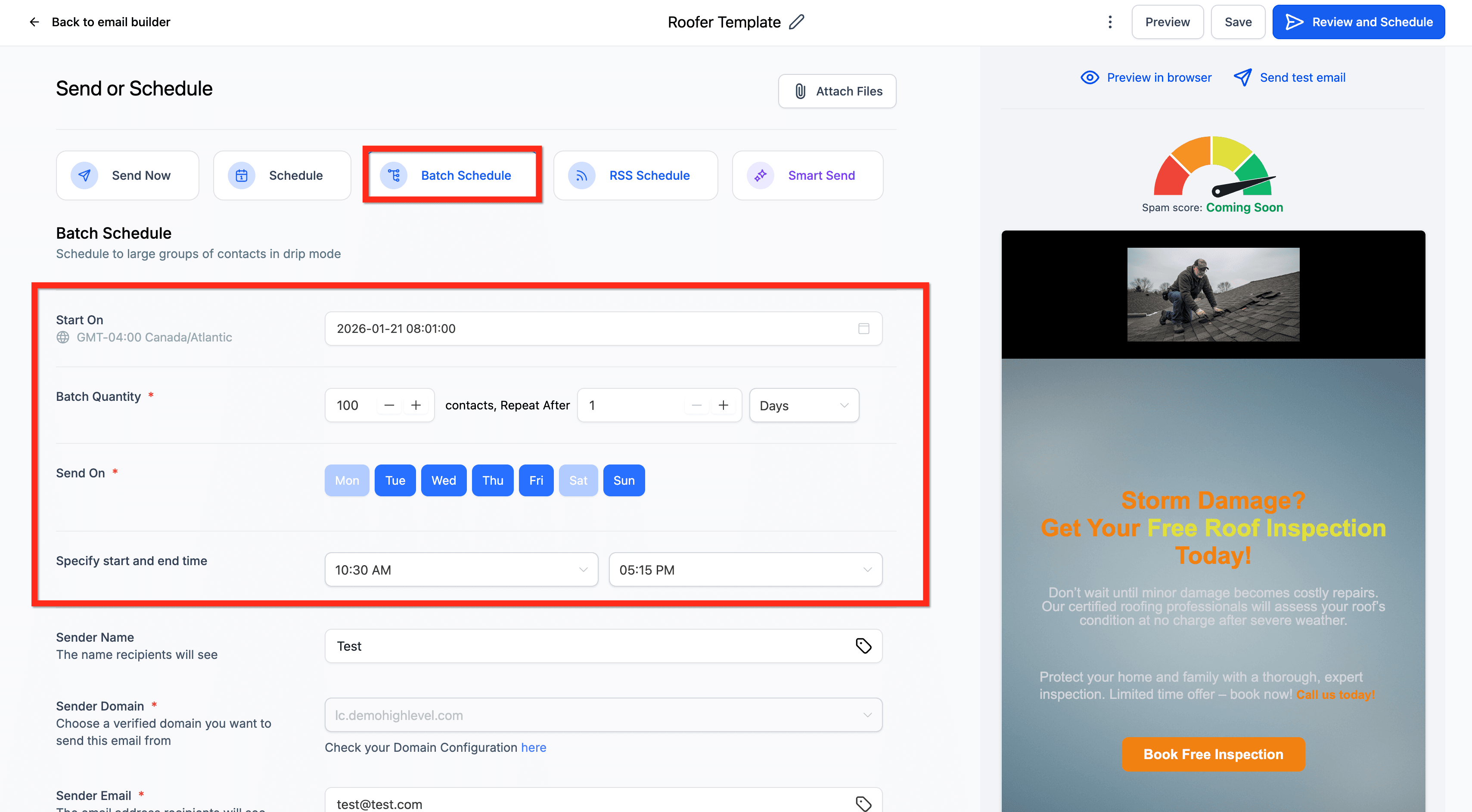 Schermata 5 — Come pianificare le Email Campaign in modalità batch