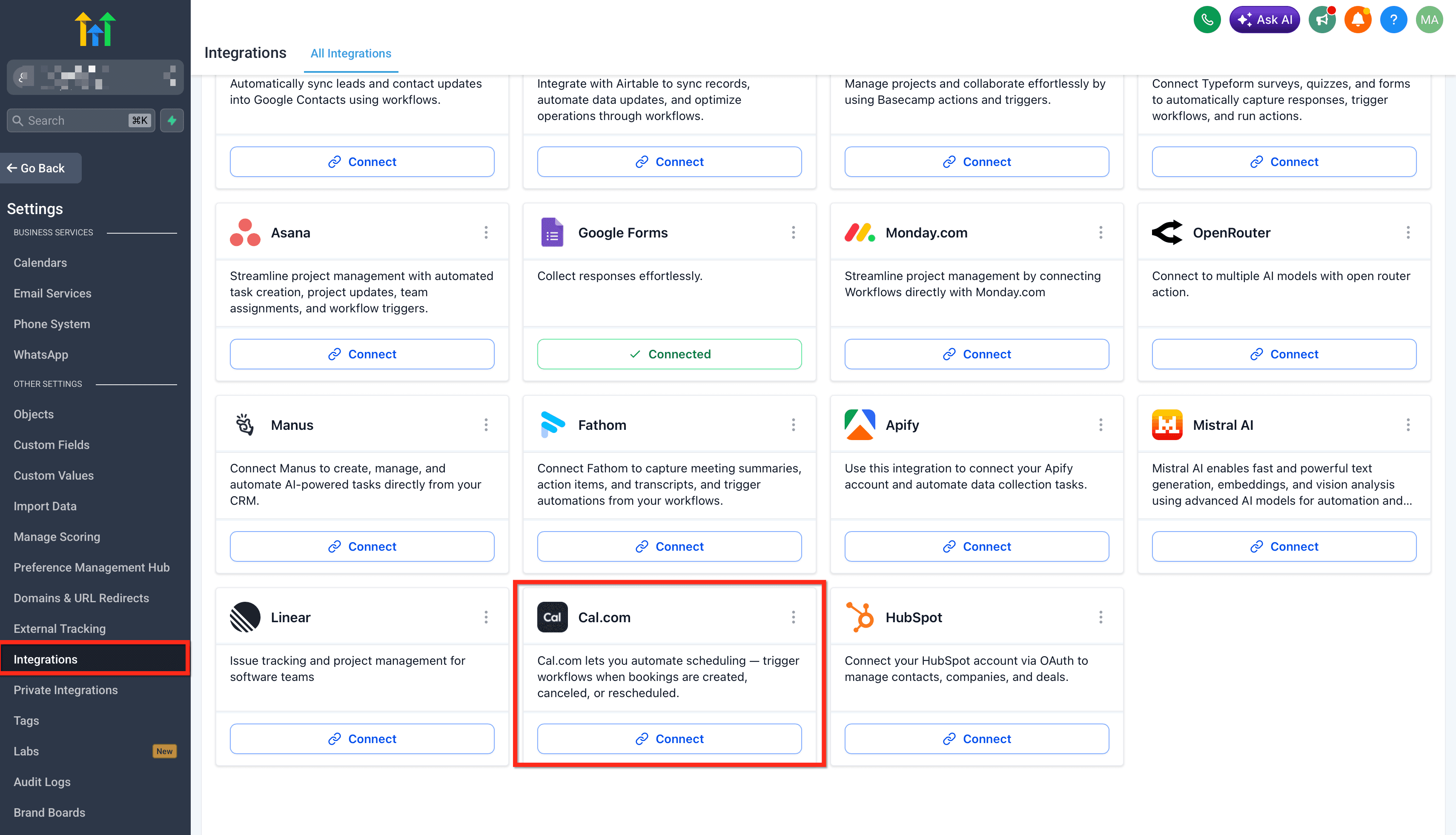 Schermata 2 — Cal.com: Azioni e Trigger nei Workflow