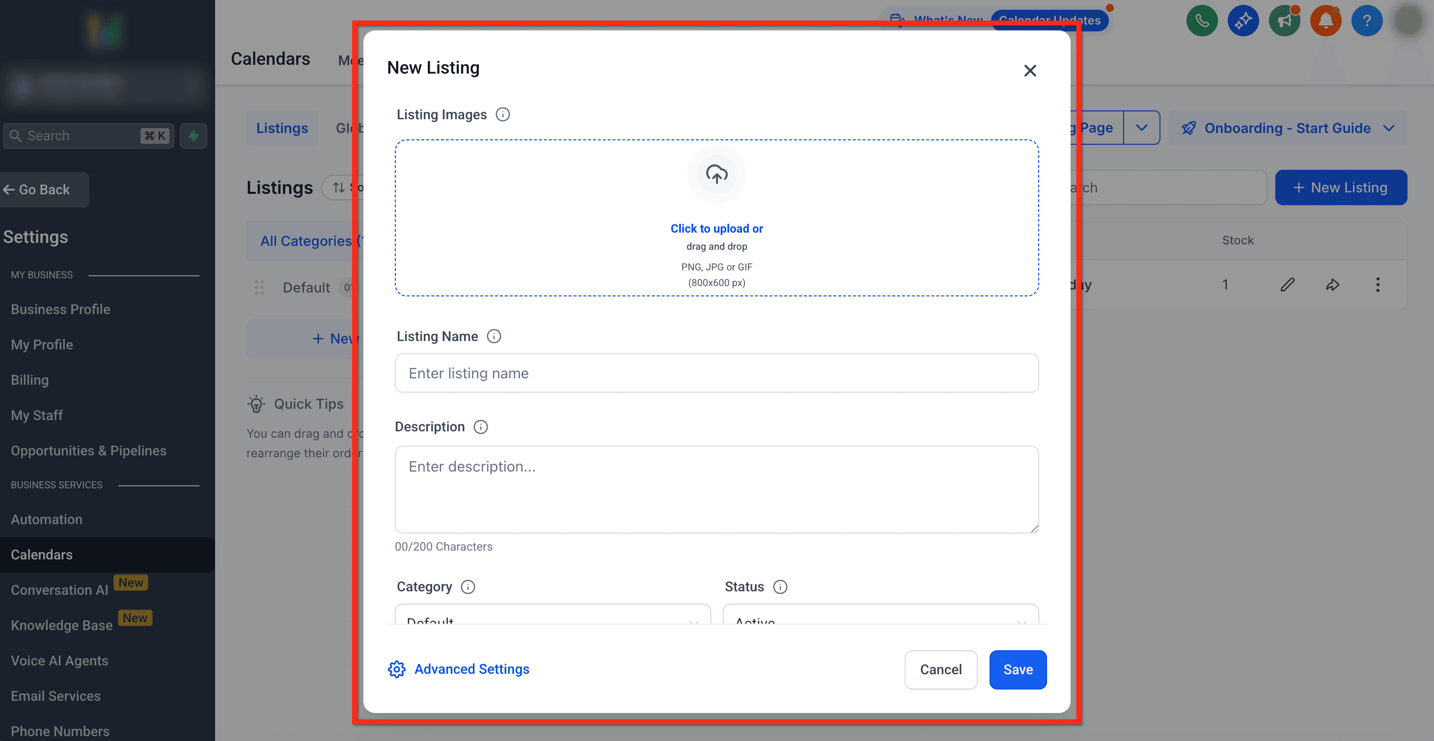 Schermata 3 — Creare e Modificare le Listings