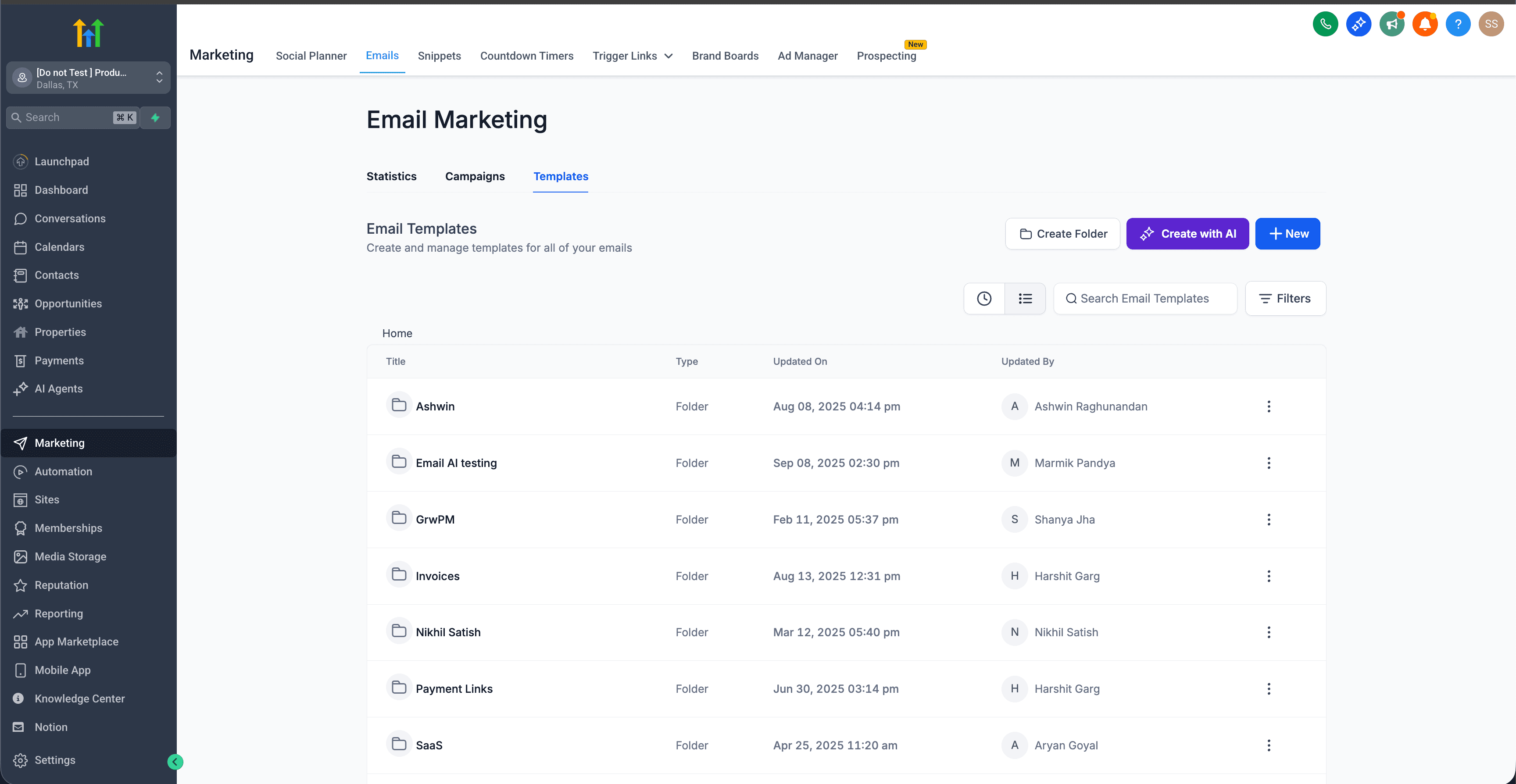 Marketing > Emails > Templates > Nuovo template
