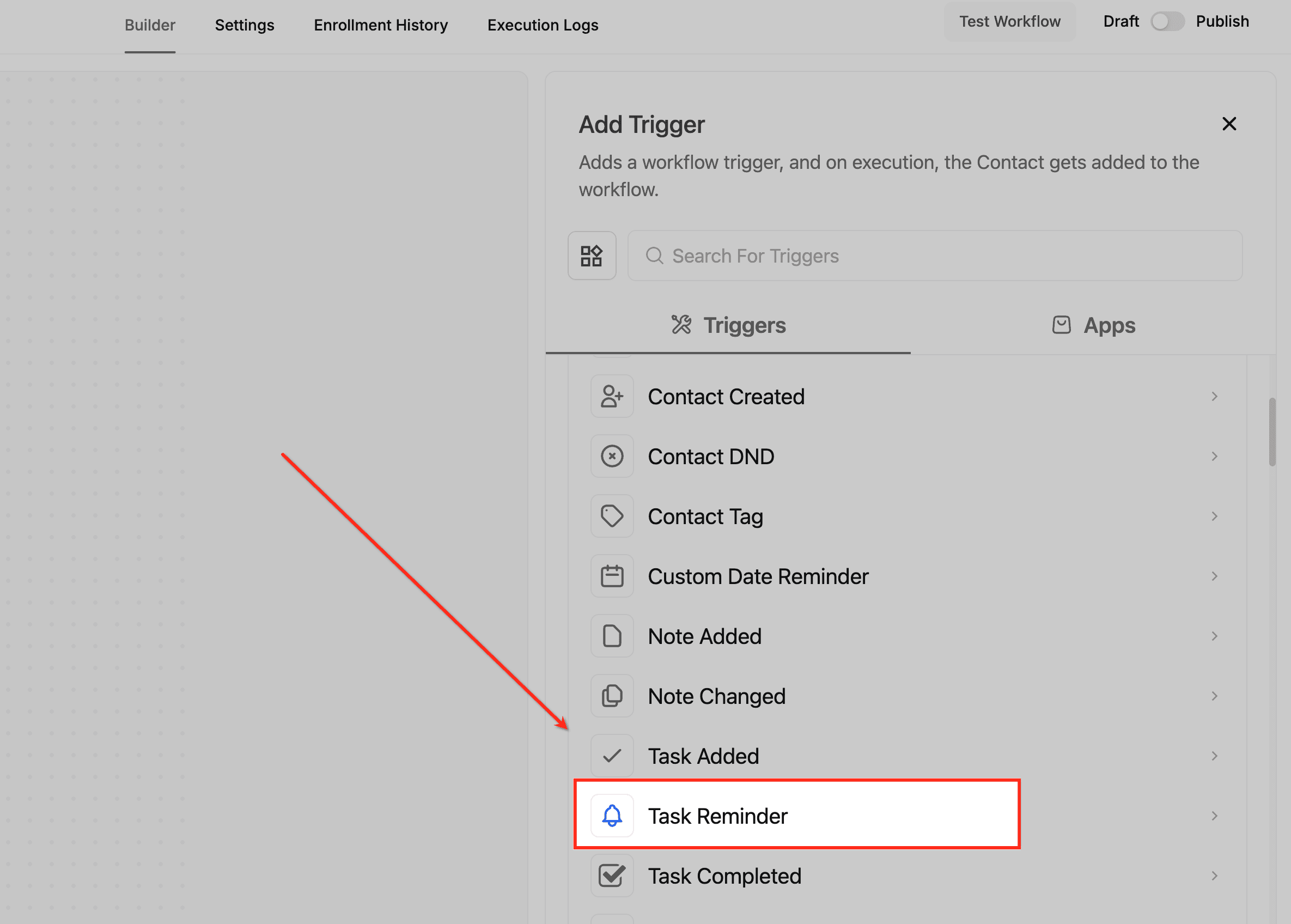 Schermata 3 — Workflow Trigger - Promemoria Task