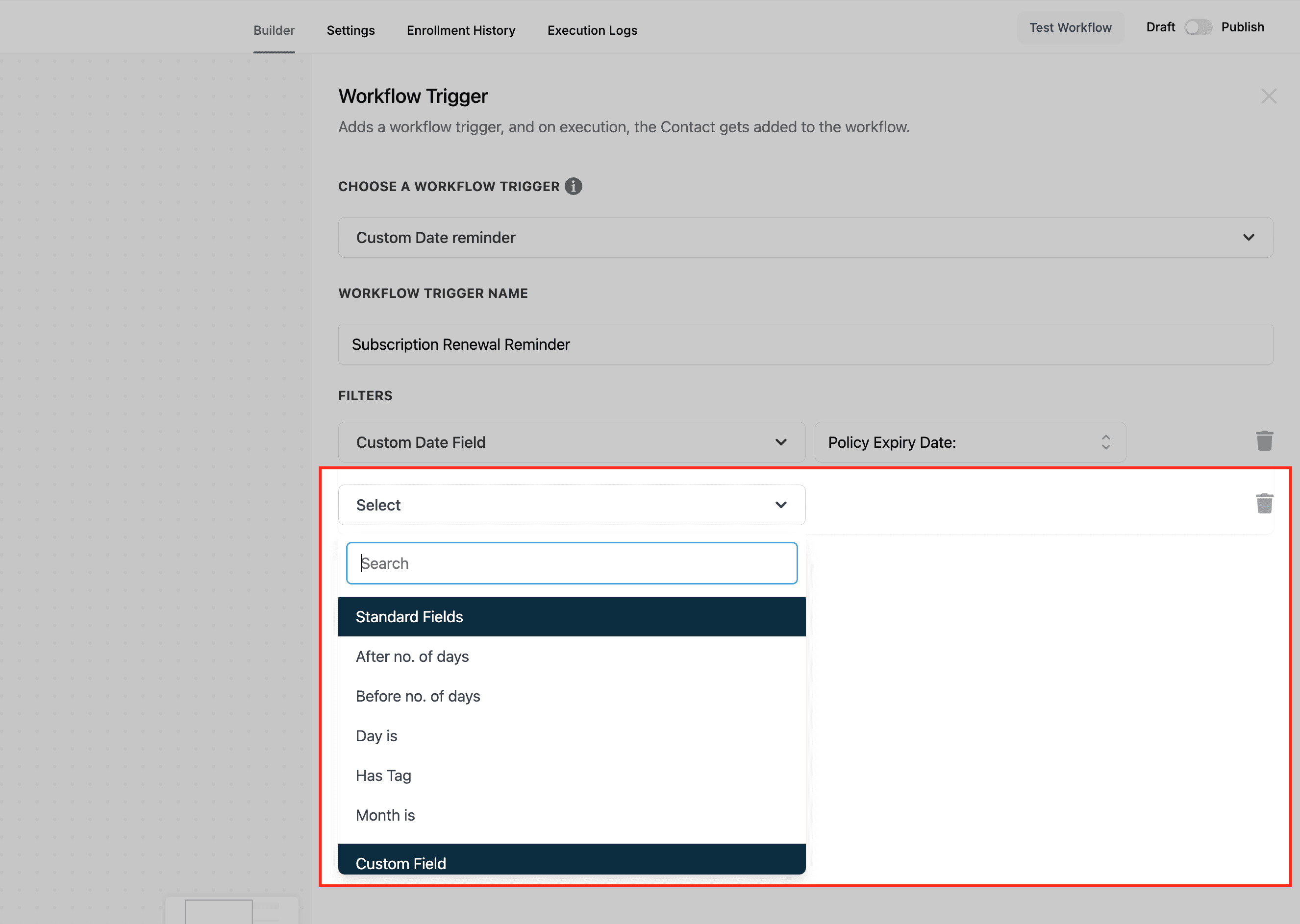 Schermata 7 — Workflow Trigger - Custom Date Reminder