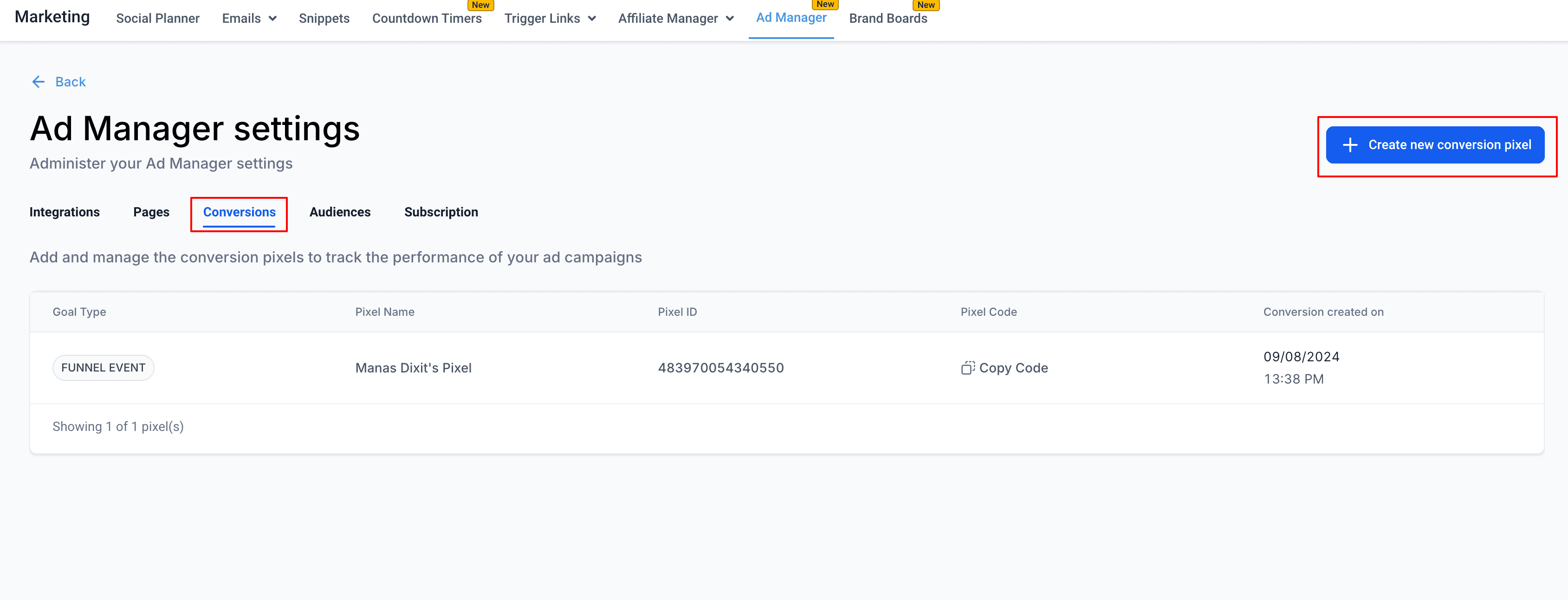 Schermata 3 — Come inviare i dati di conversione all'Ad Manager?