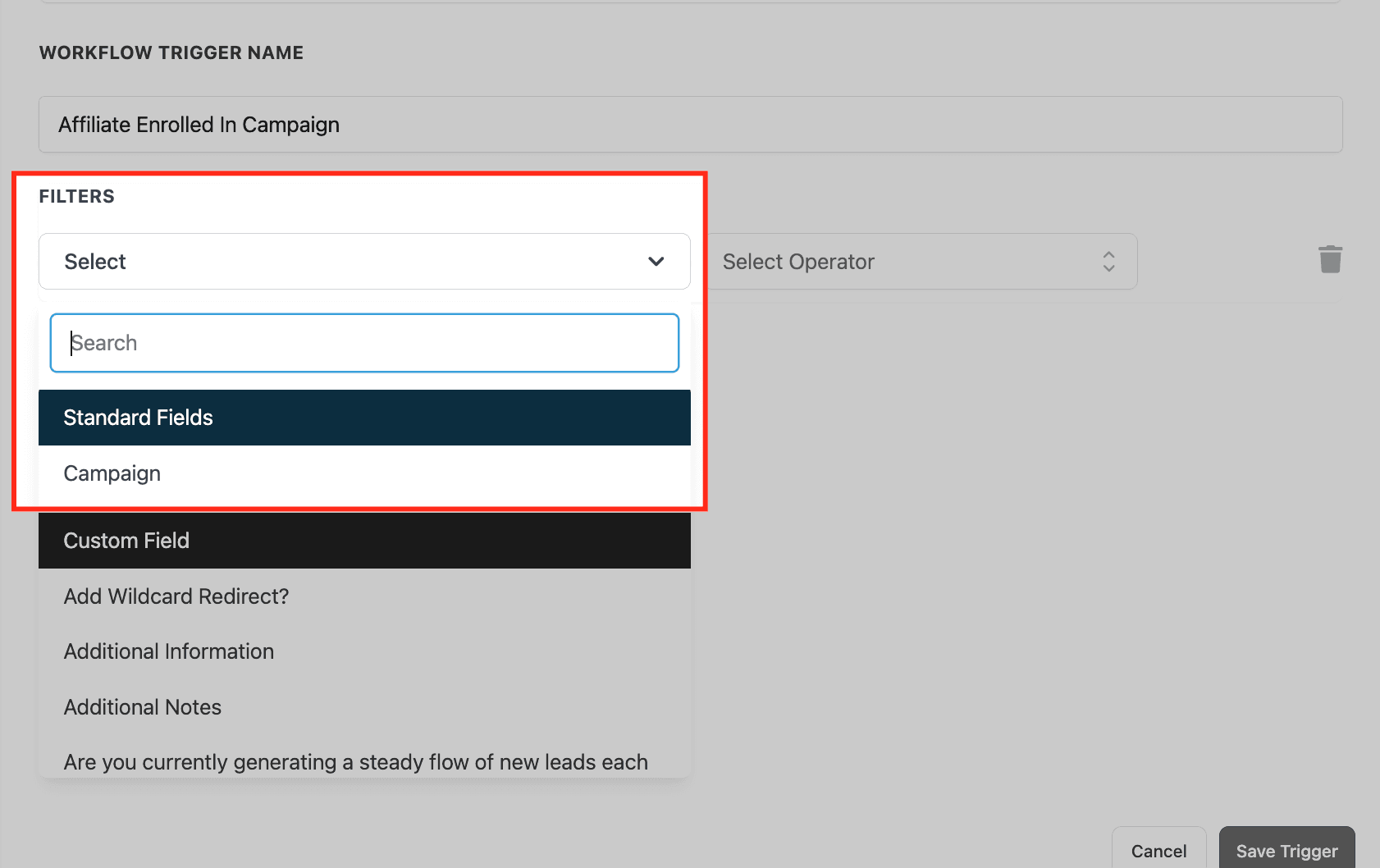 Schermata 5 — Workflow Trigger - Iscrizione Affiliato a Campaign