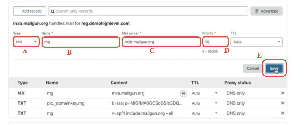 Modulo per aggiungere il secondo record MX in Cloudflare