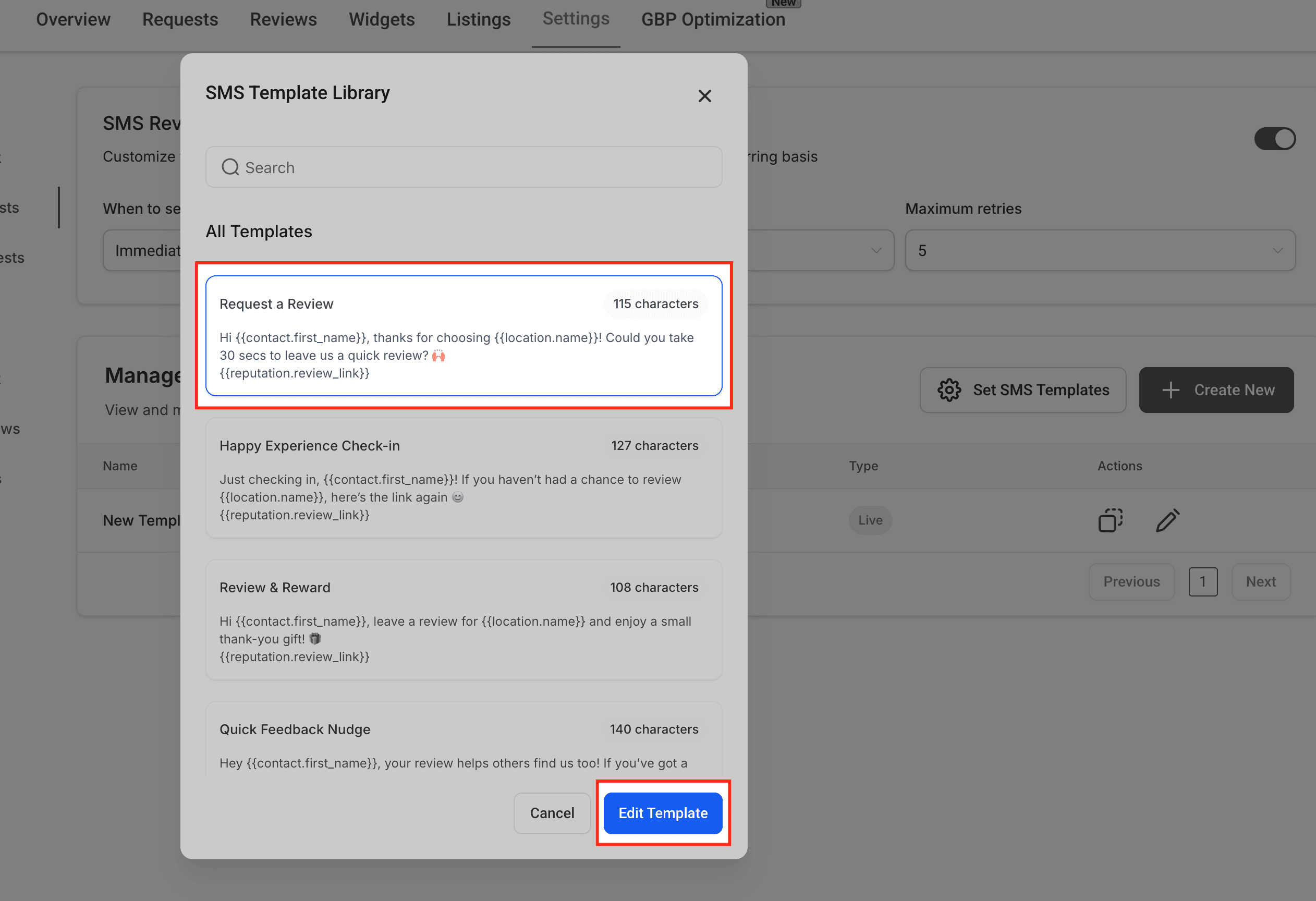 Schermata 10 — Come personalizzare i messaggi di richiesta recensione (SMS/Email)