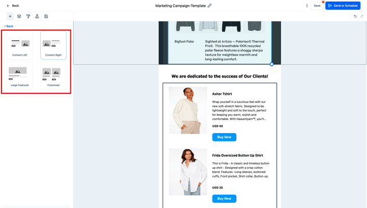 Schermata 15 — Aggiungere l'Elemento Prodotto in una Email Campaign