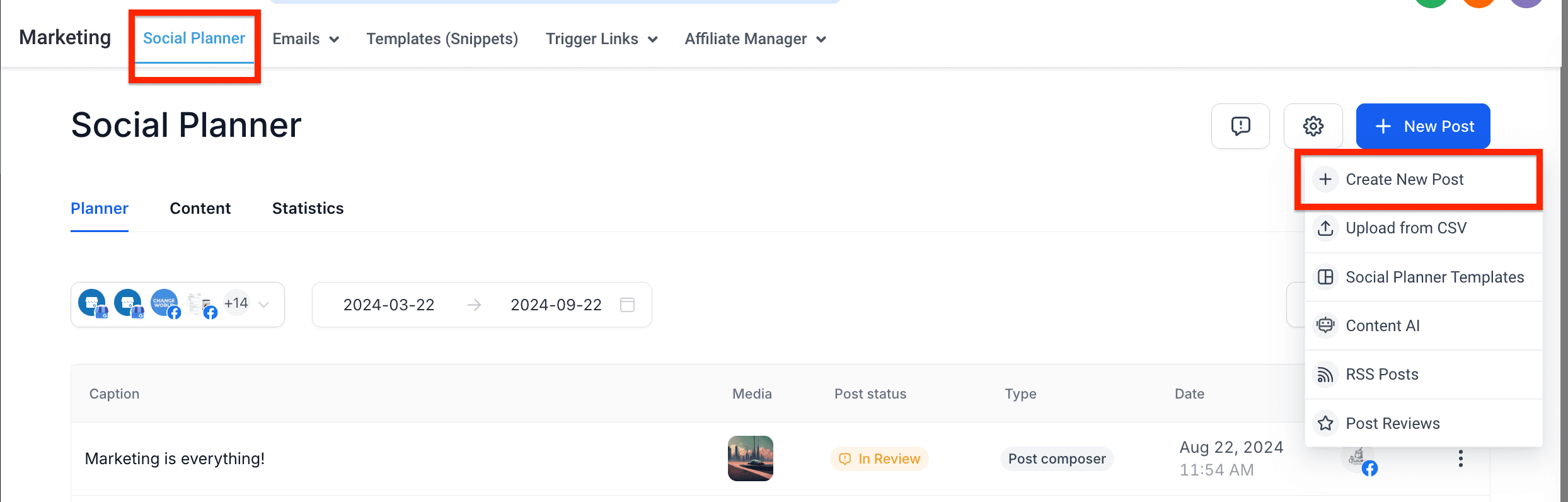 Schermata 3 — Come pubblicare post social ricorrenti con il Social Planner?