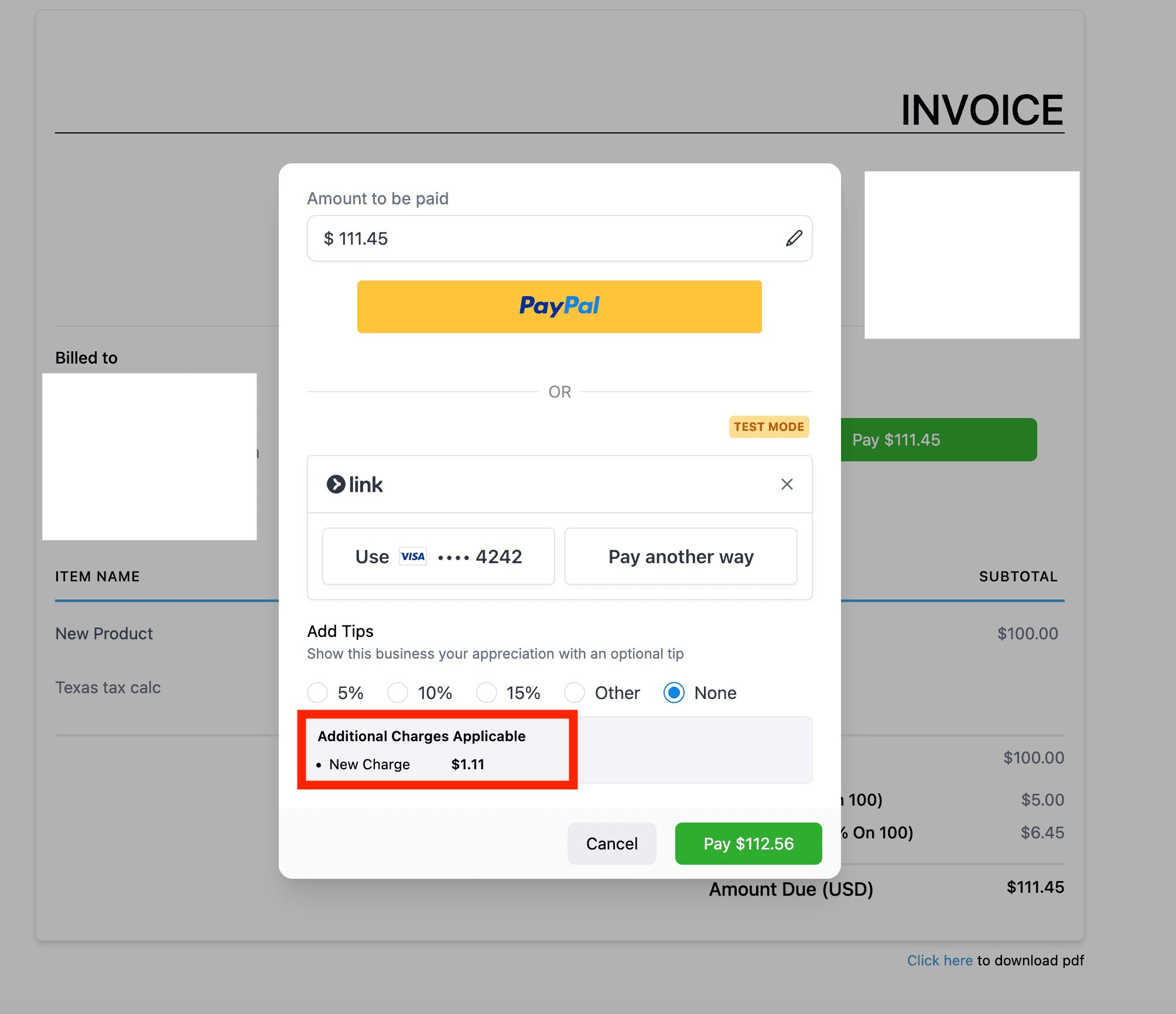 Schermata 5 — Aggiungere Commissioni di Elaborazione o Costi Aggiuntivi ai Pagamenti dei Clienti
