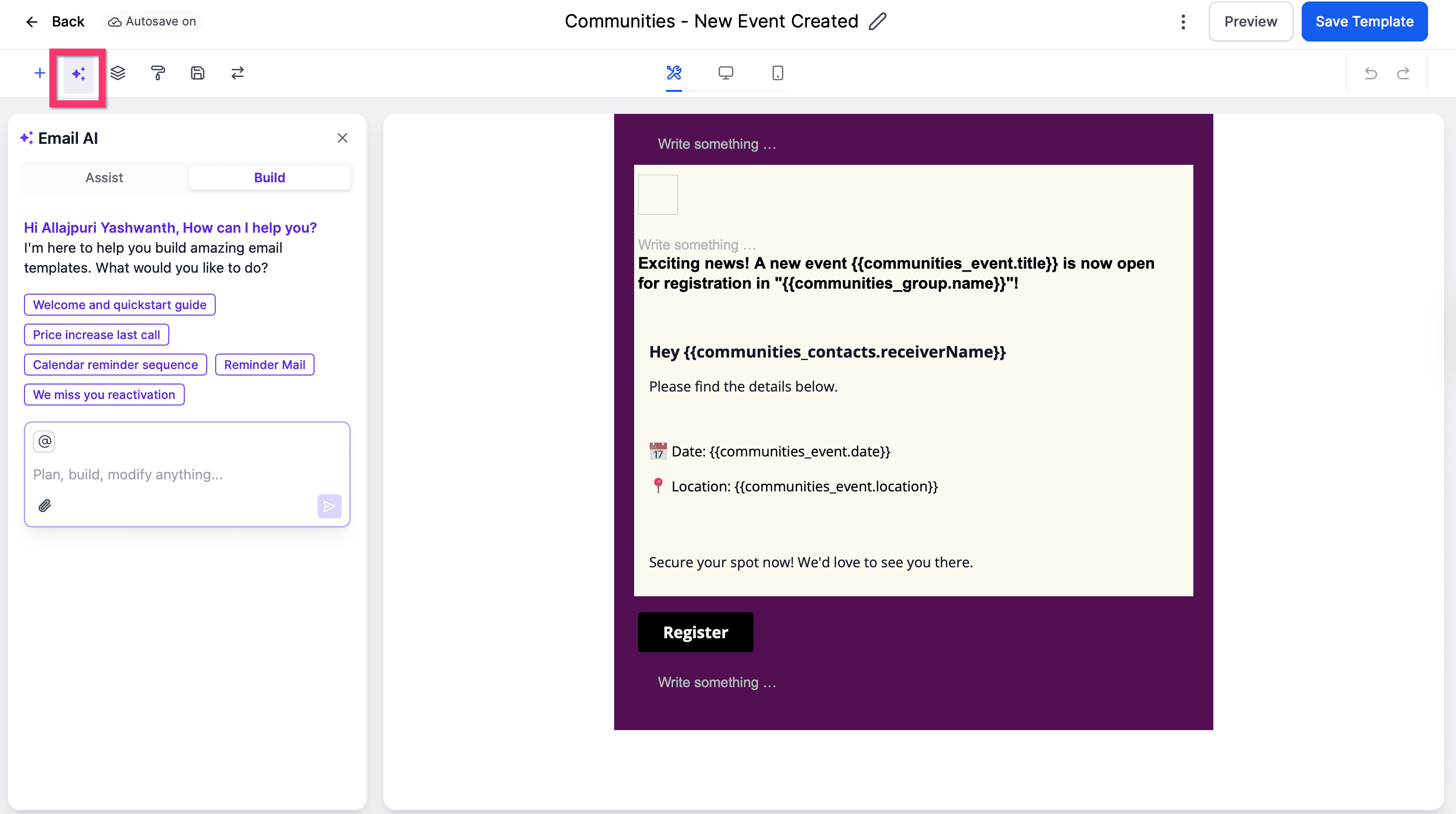 Schermata 11 — Come usare l'Email Builder e il suo Editor Inline