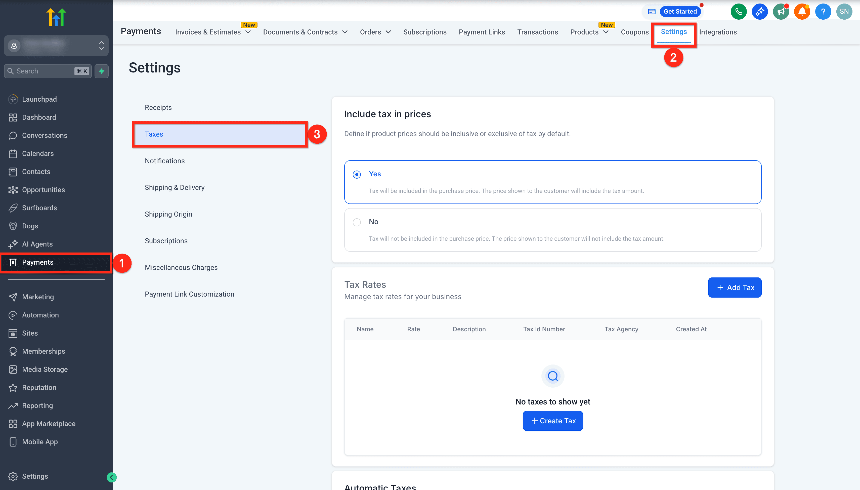 Schermata 1 — Come configurare e usare le Tasse Automatiche Internazionali