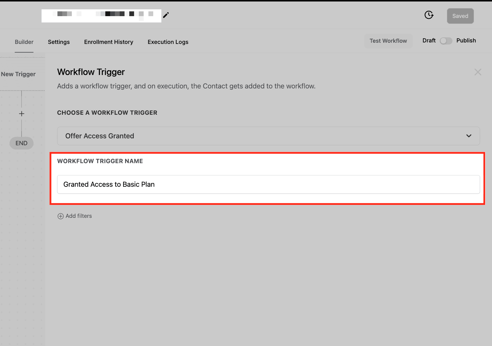 Schermata 2 — Workflow Trigger - Accesso all'Offerta Concesso